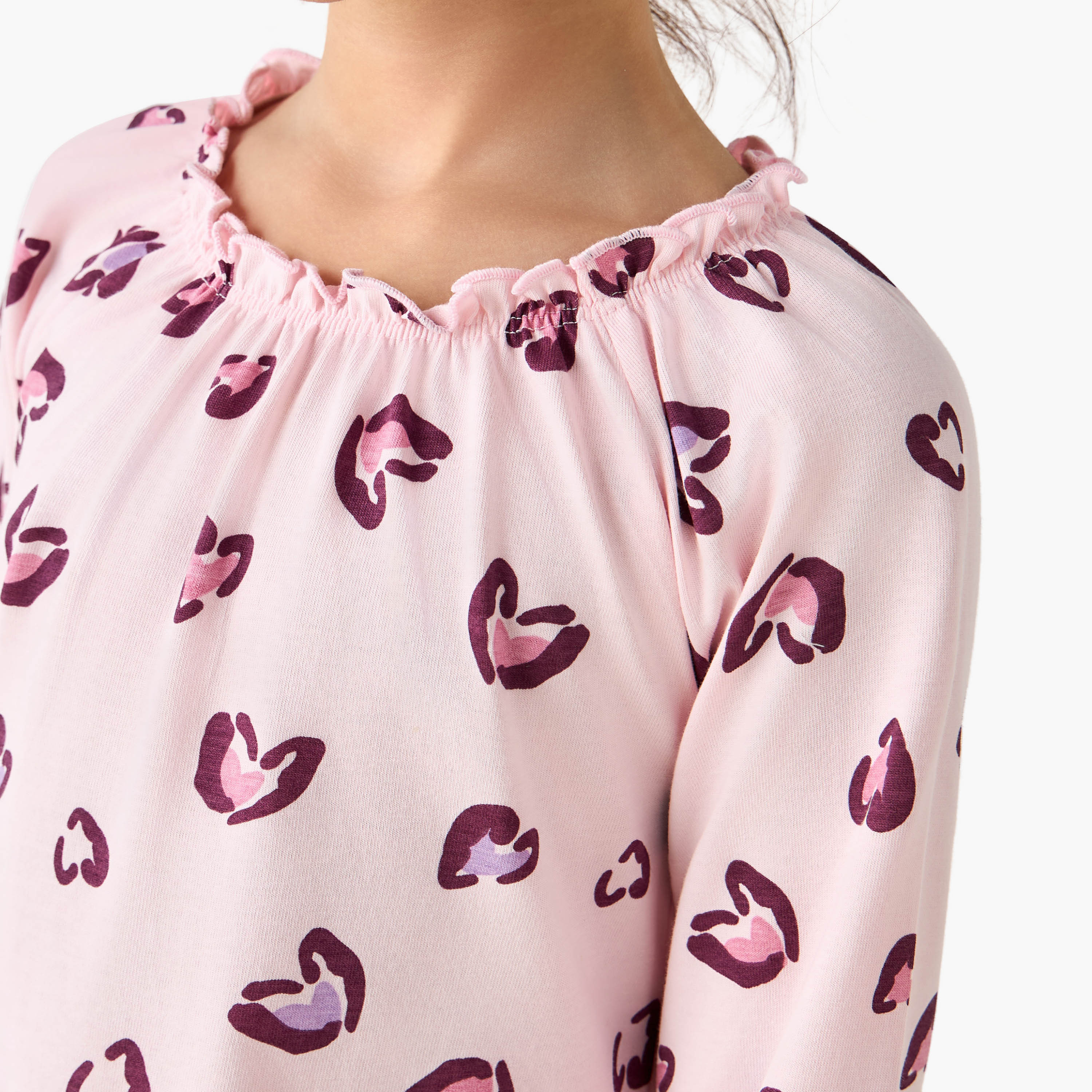 Pack of 2 Juniors Cotton Pie Crust Neck Long Sleeves Night Dress with Print-girls-clothing-nightwear-image-5