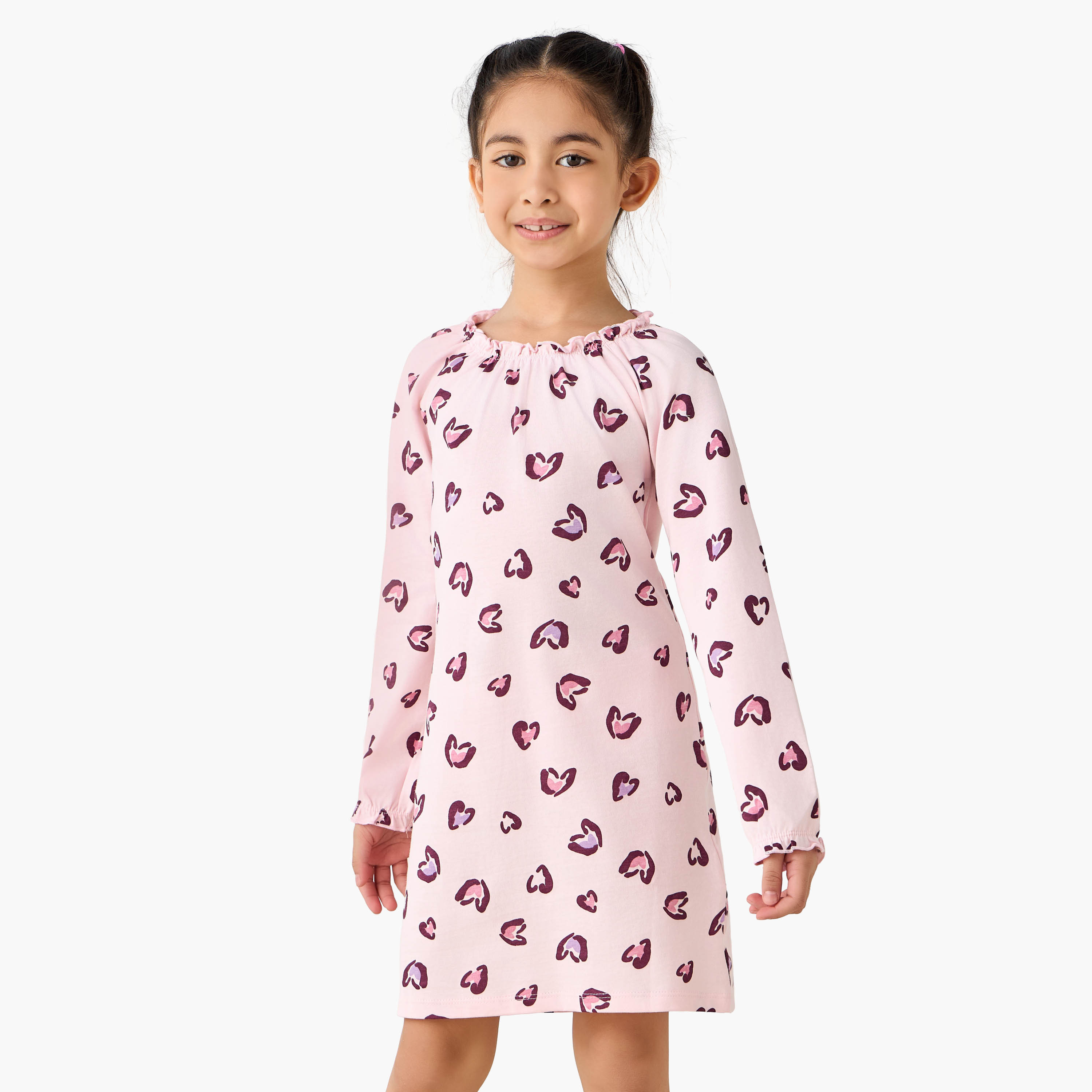 Pack of 2 Juniors Cotton Pie Crust Neck Long Sleeves Night Dress with Print-girls-clothing-nightwear-image-7