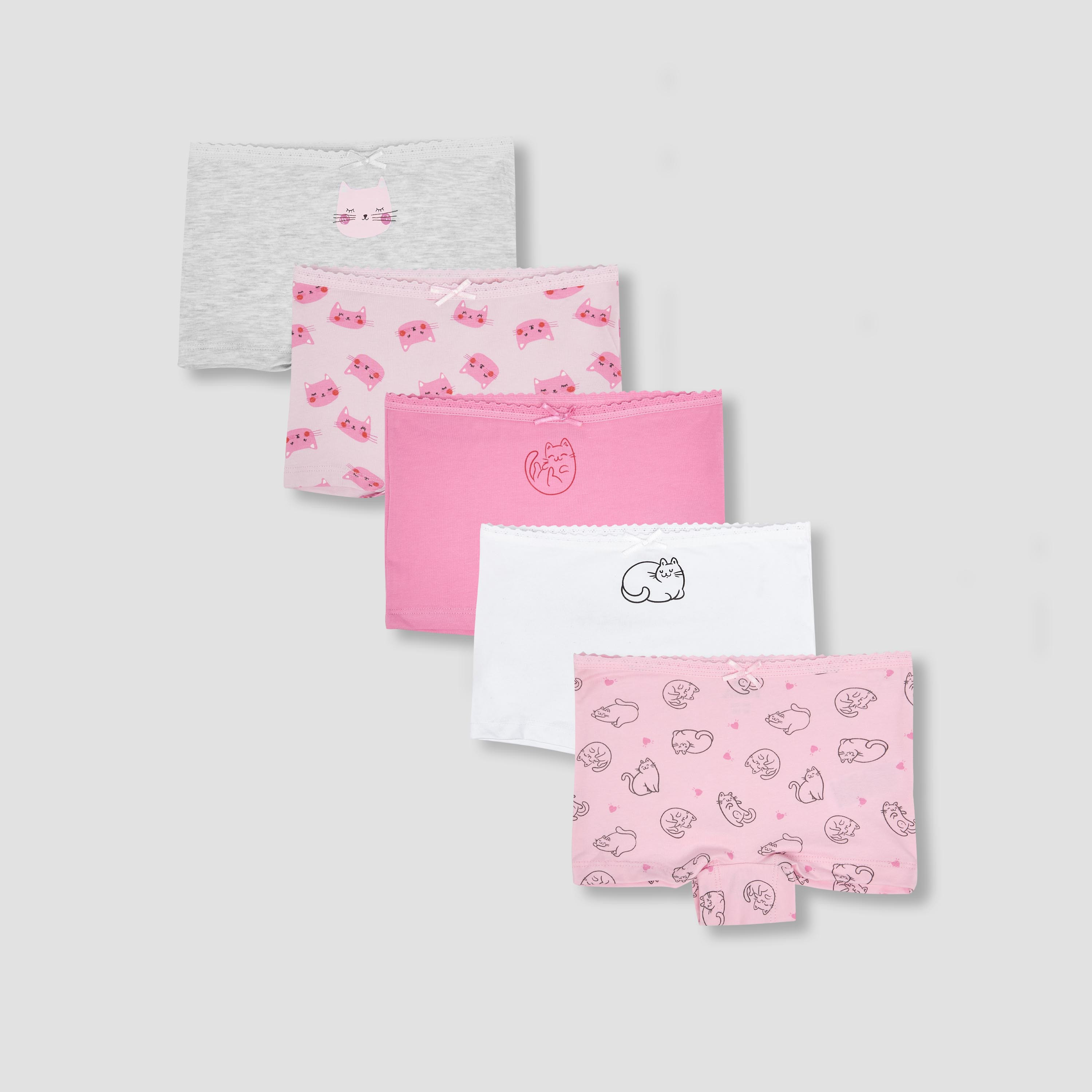 Pack of 5 Juniors Cotton Boxer Briefs with Cat Print-baby-girls-clothing-innerwear-image-1
