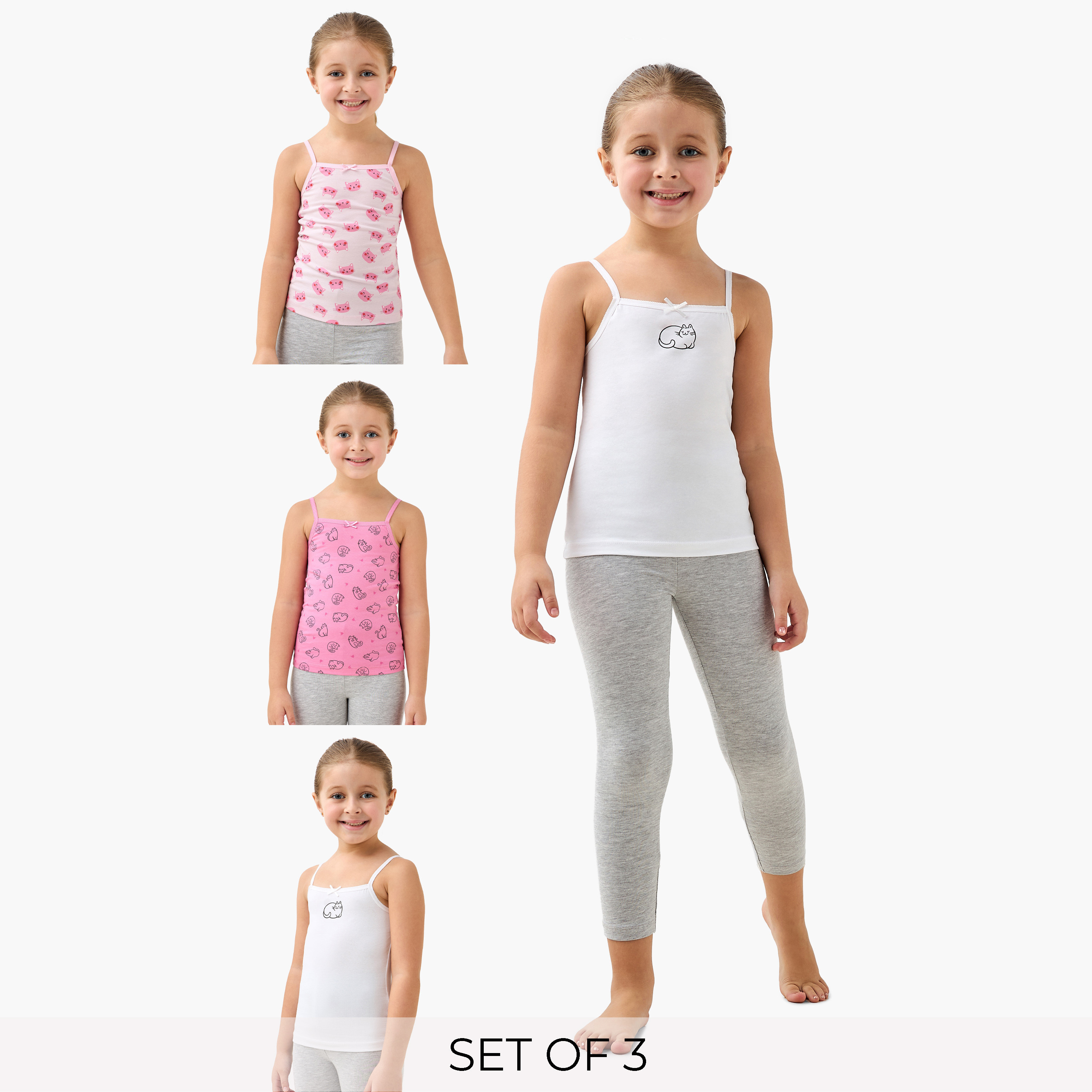 Pack of 3 Juniors Cotton Square Neck Vest with Cat Print-girls-clothing-innerwear-vests-image-1