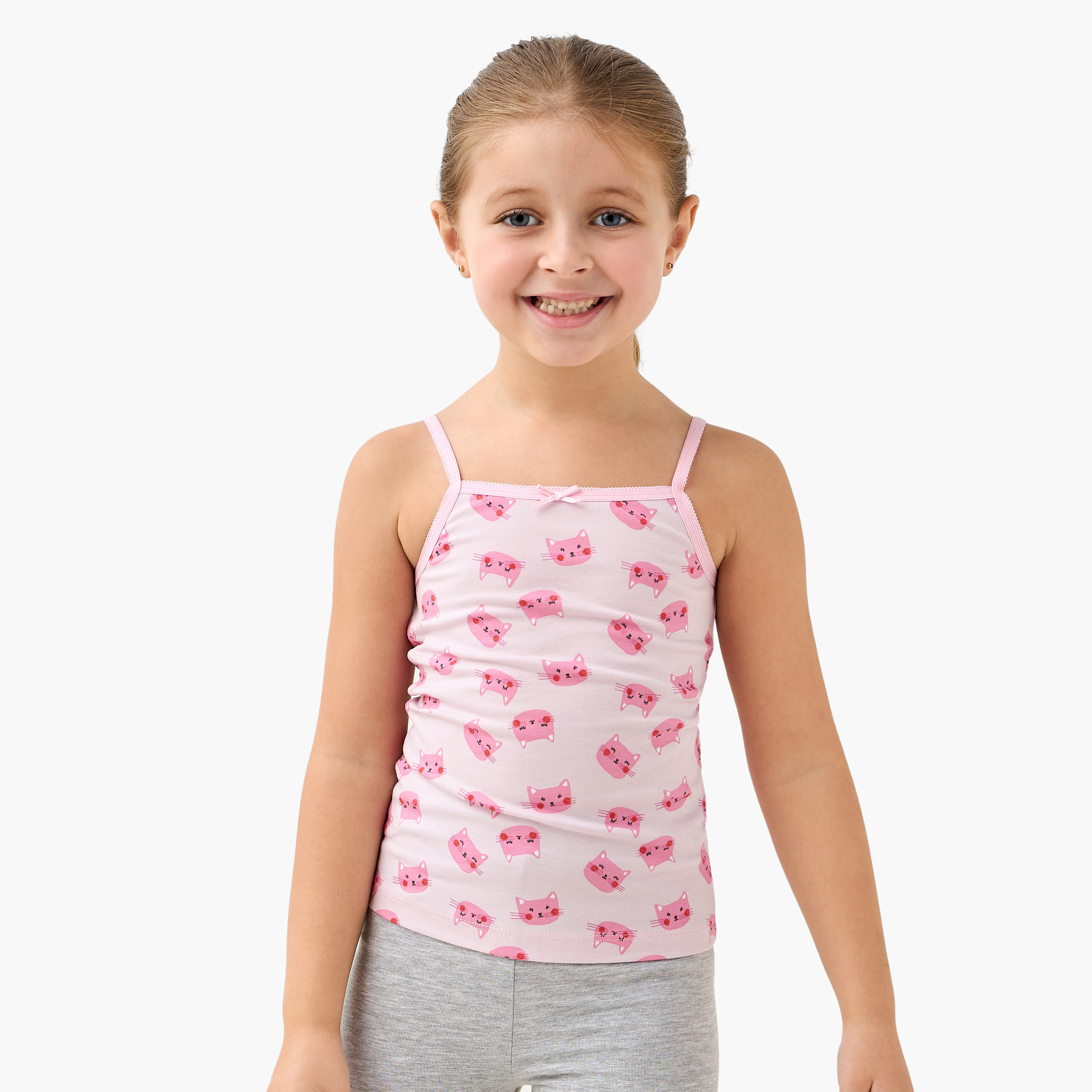 Pack of 3 Juniors Cotton Square Neck Vest with Cat Print-girls-clothing-innerwear-vests-image-3