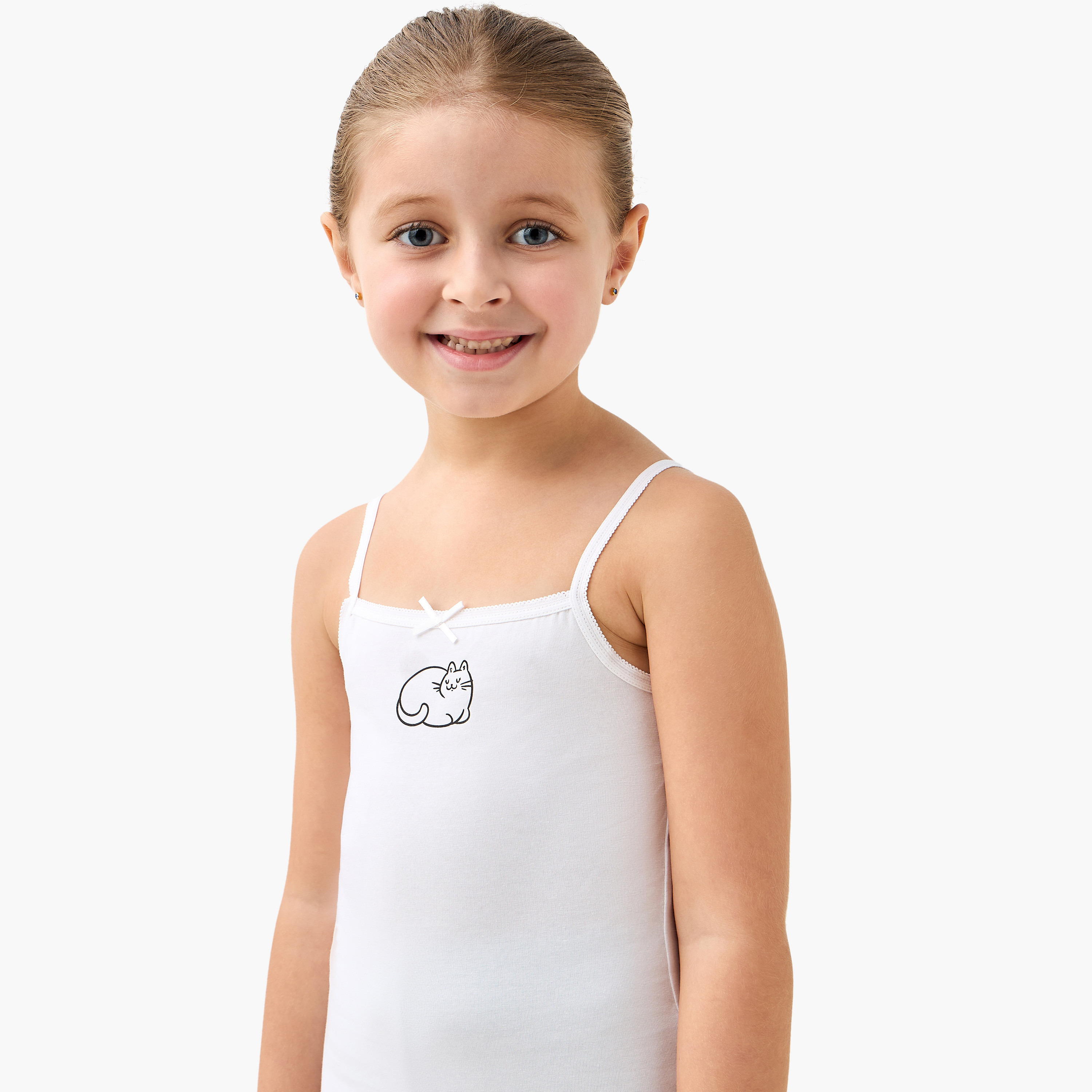 Pack of 3 Juniors Cotton Square Neck Vest with Cat Print-girls-clothing-innerwear-vests-image-6