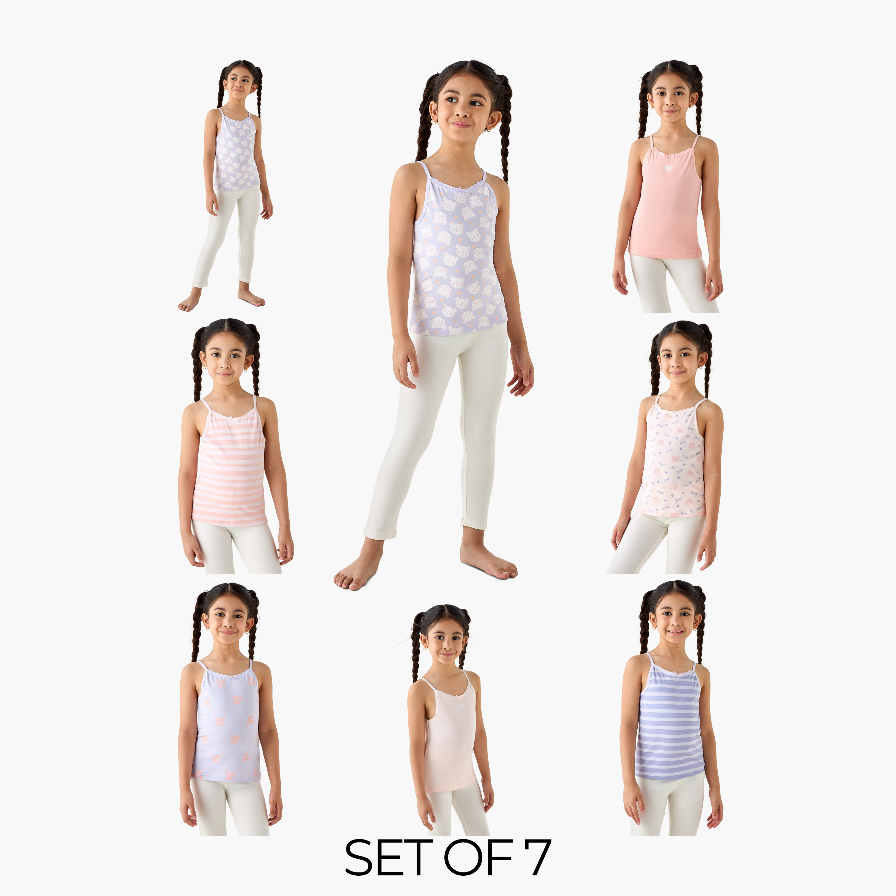طقم قميص داخلي قصير 7 قطع بفيونكة وطبعات من جونيورز-girls-clothing-innerwear-vests-image-10