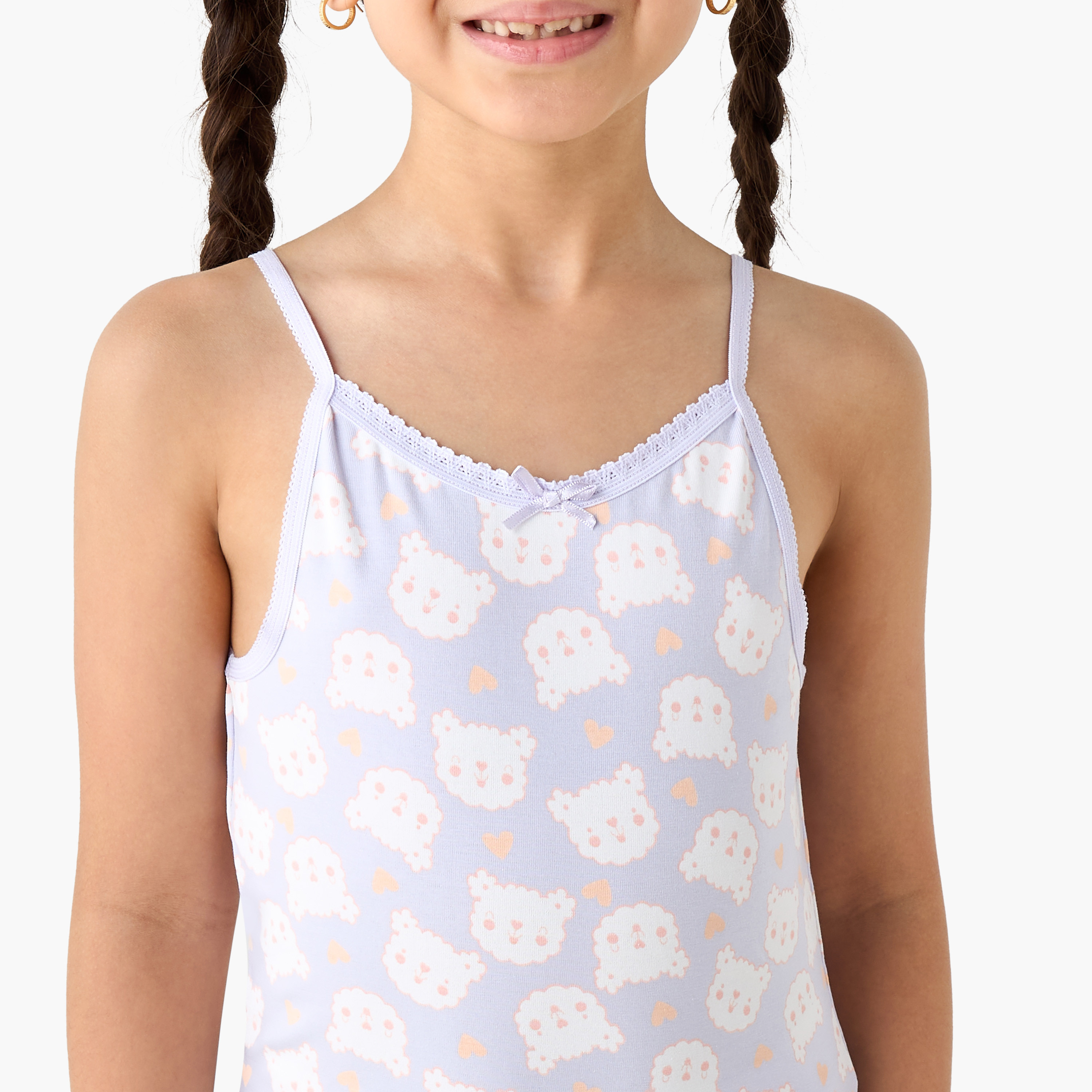 طقم قميص داخلي قصير 7 قطع بفيونكة وطبعات من جونيورز-girls-clothing-innerwear-vests-image-1