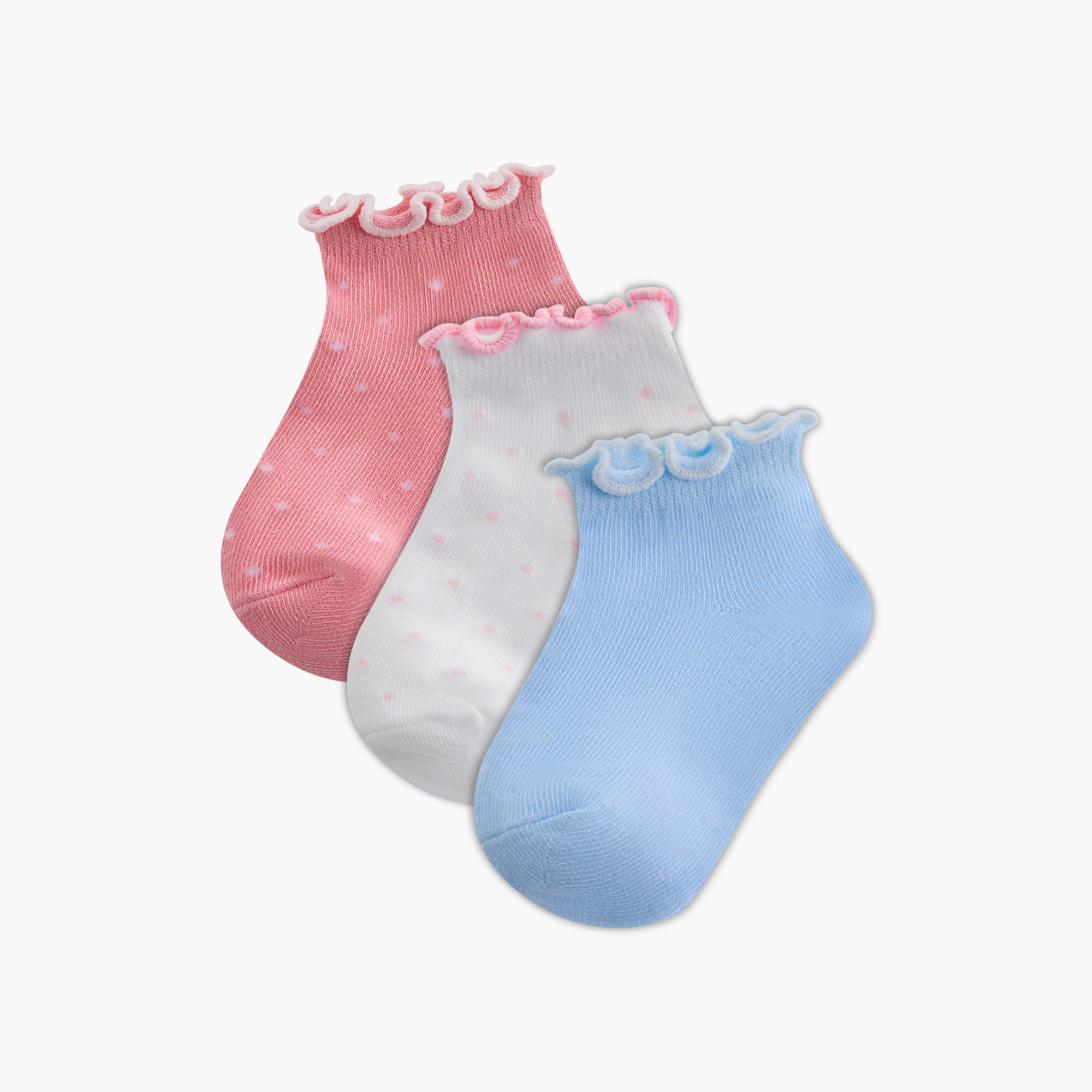 Juniors Polka Dot Print Ankle Length Socks - Set of 3-baby-girls-accessories-socks-image-1