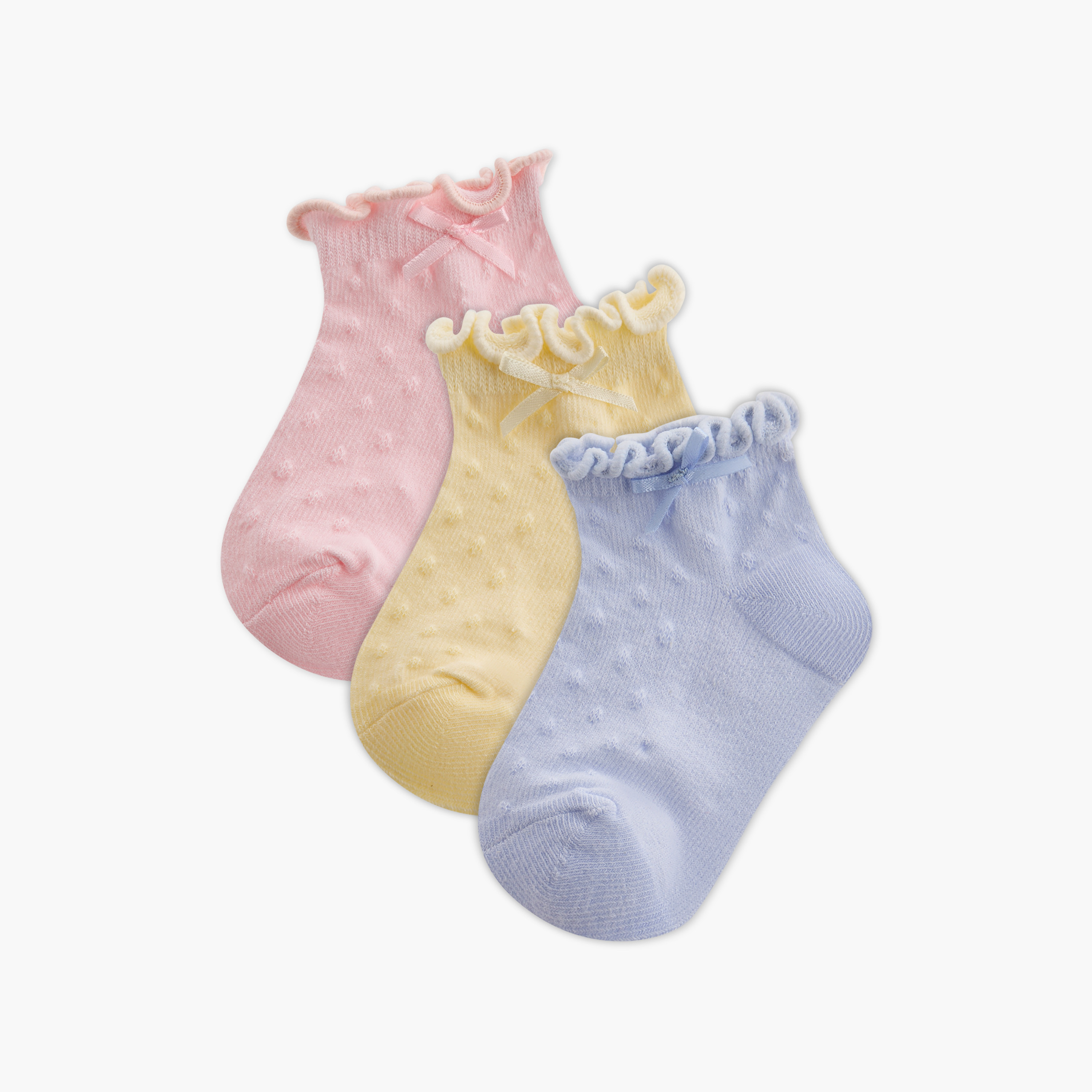 Juniors Textured Ankle Length Socks with Lettuce Hem - Set of 3-baby-girls-accessories-socks-image-1