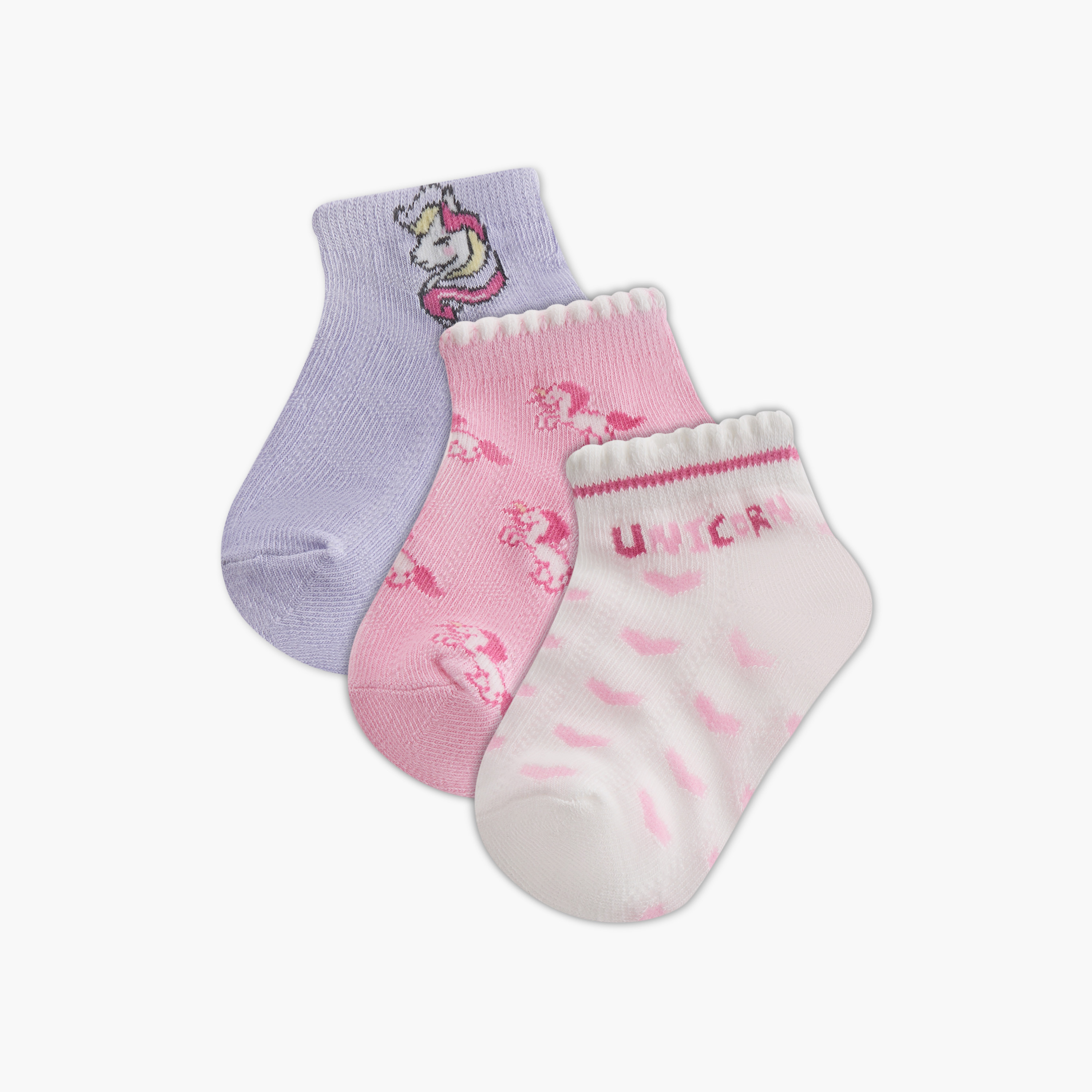 Juniors Unicorn Print Ankle Length Socks - Set of 3-baby-girls-accessories-socks-image-1