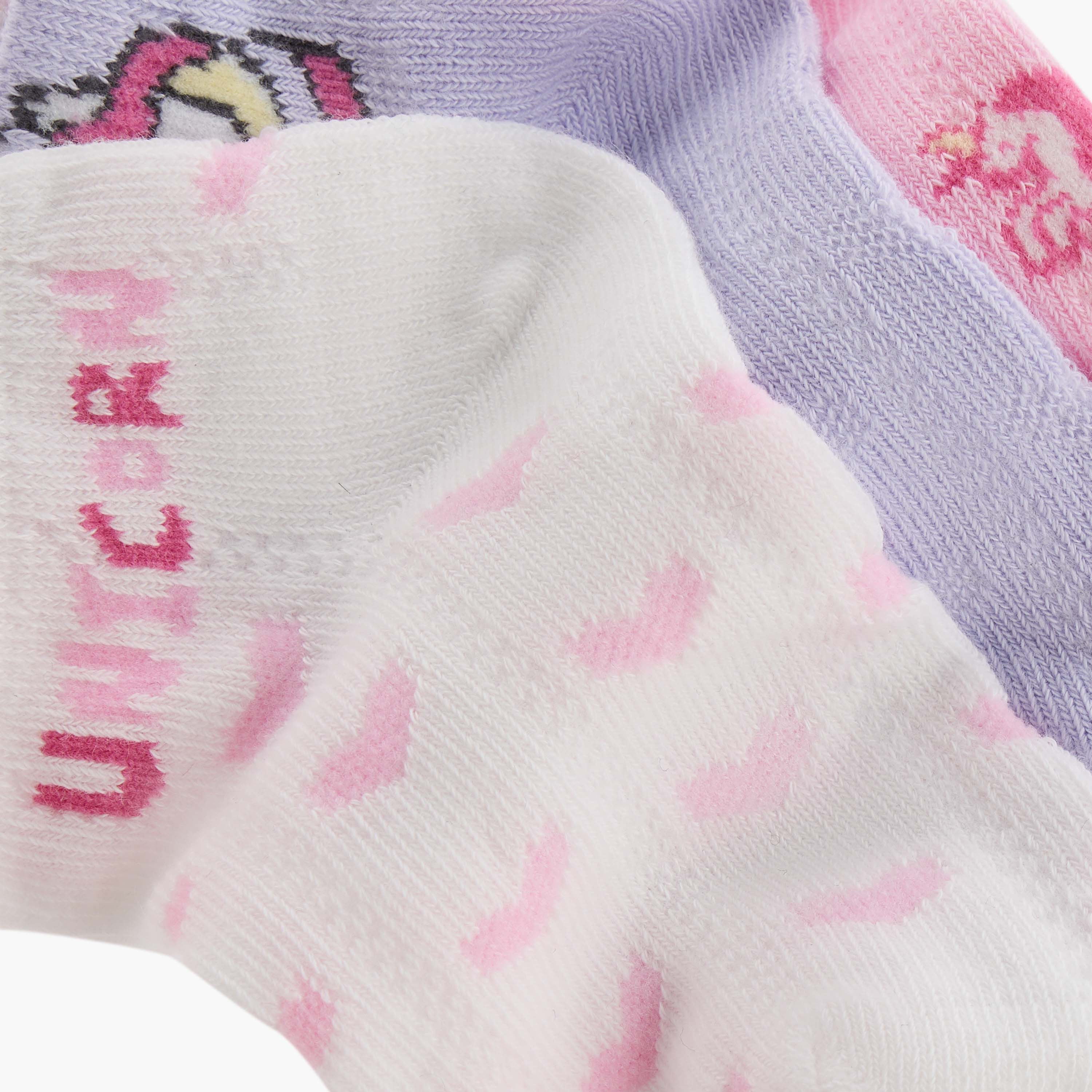 Juniors Unicorn Print Ankle Length Socks - Set of 3-baby-girls-accessories-socks-image-4