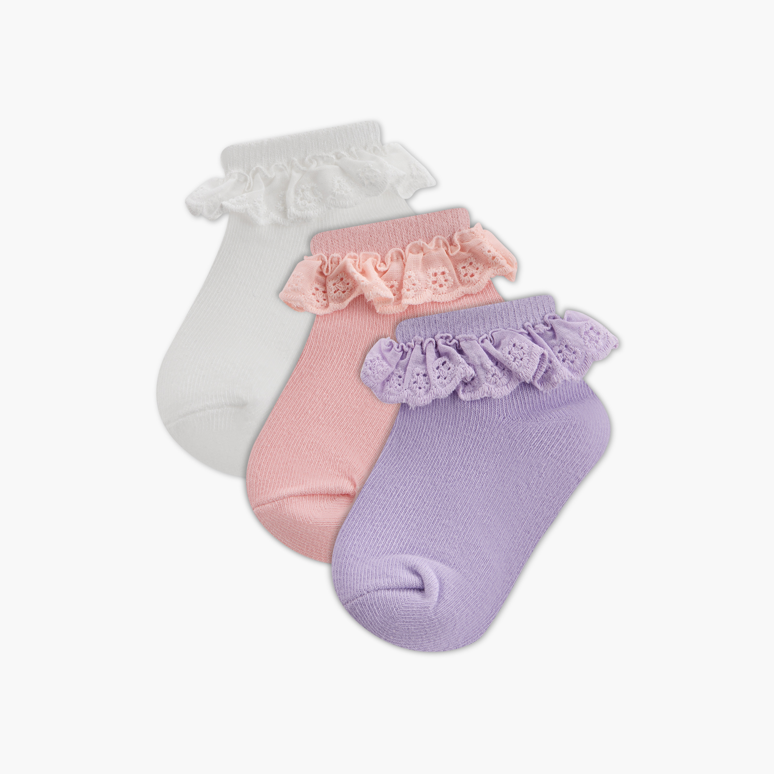 Juniors Frill Detail Ankle Length Socks - Set of 3-baby-girls-accessories-socks-image-1
