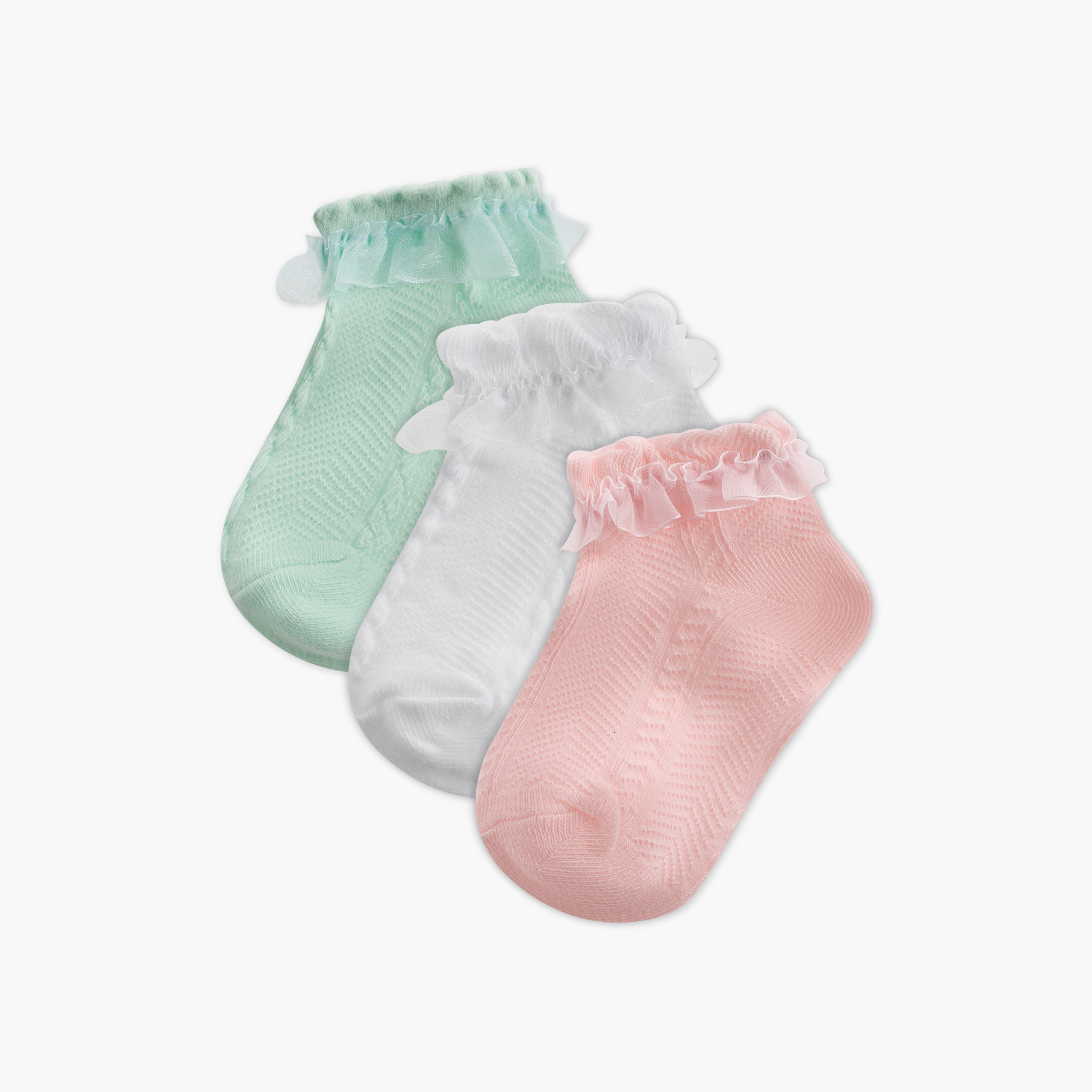Juniors Frill Detail Ankle Length Socks - Set of 3-girls-accessories-socks-image-1