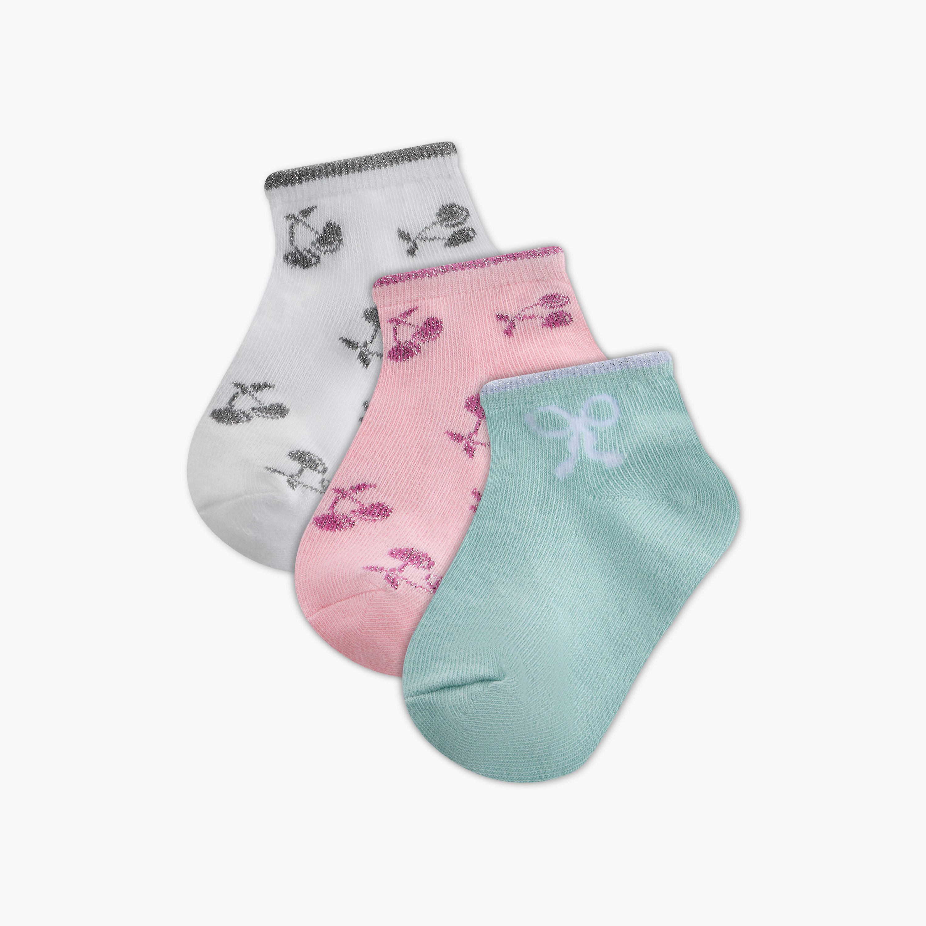 Juniors Cherry Print Ankle Length Socks - Set of 3-baby-girls-accessories-socks-image-1