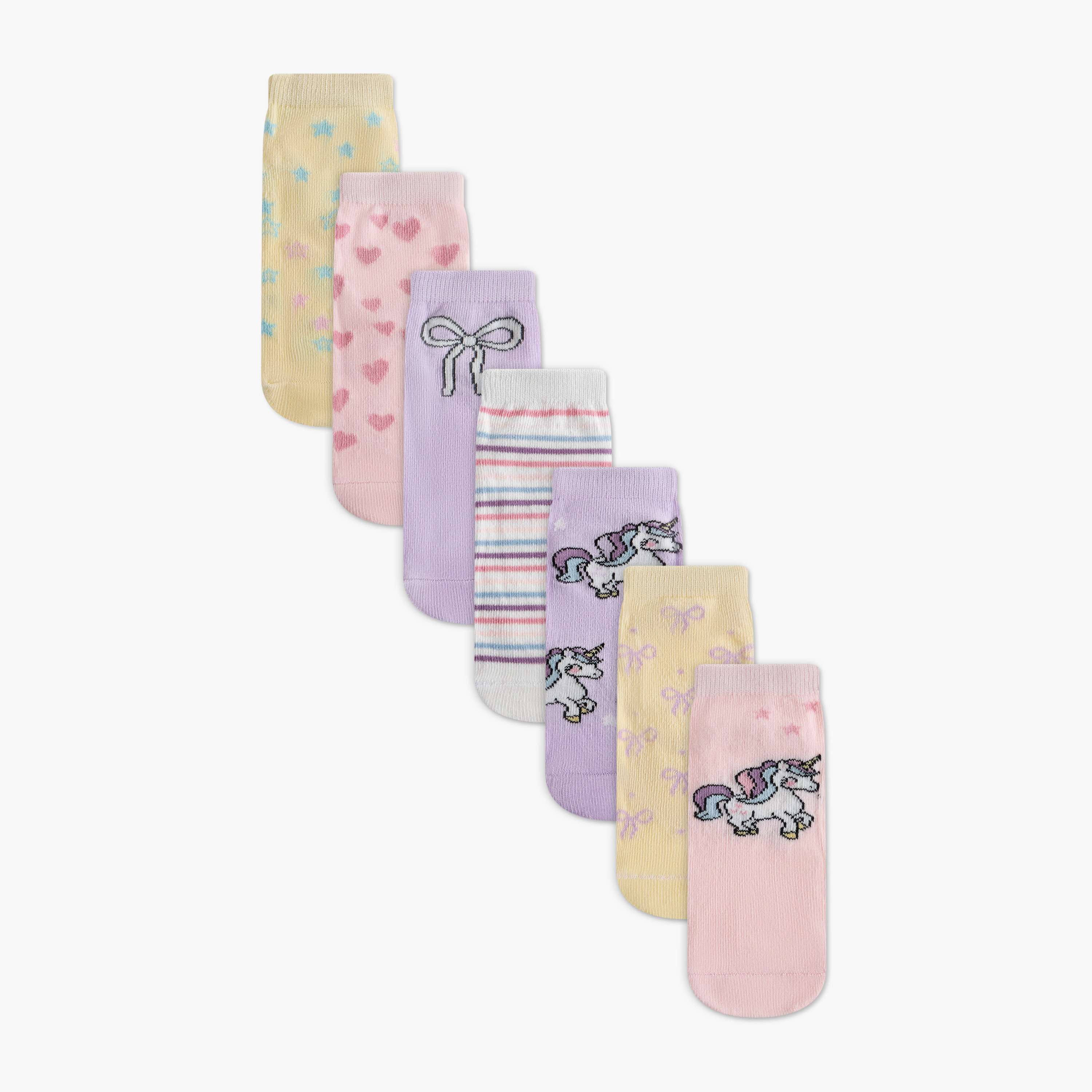 Juniors Printed Ankle Length Socks - Set of 7-baby-girls-accessories-socks-image-1