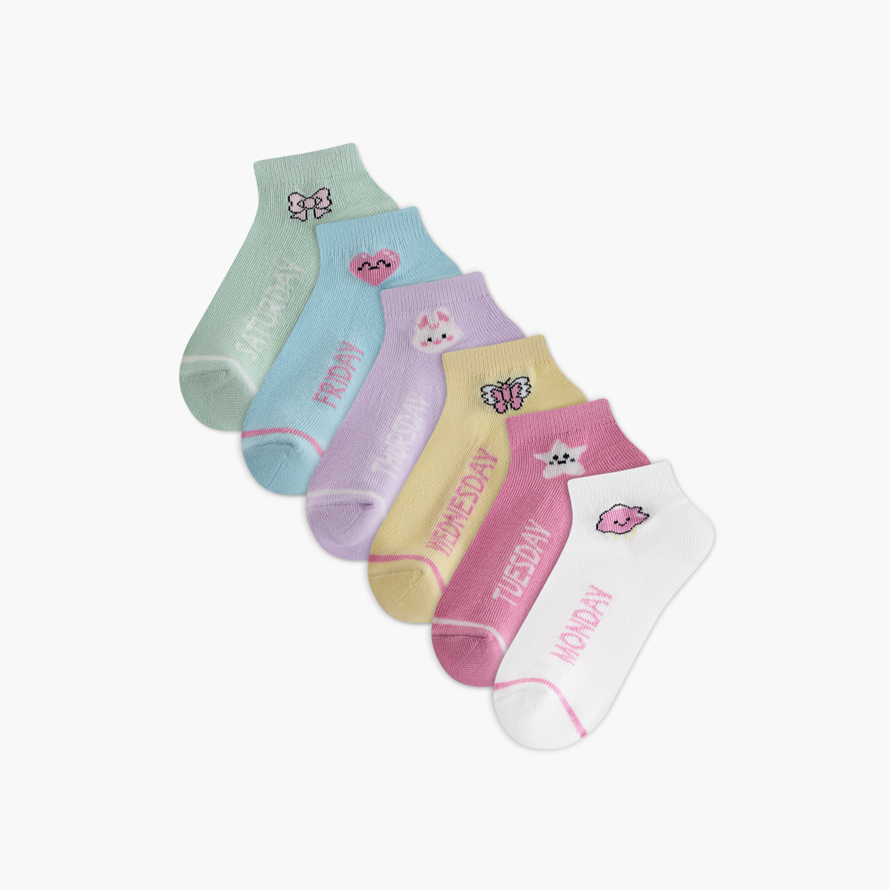 Juniors Printed Ankle Length Socks - Set of 7-baby-girls-accessories-socks-image-1
