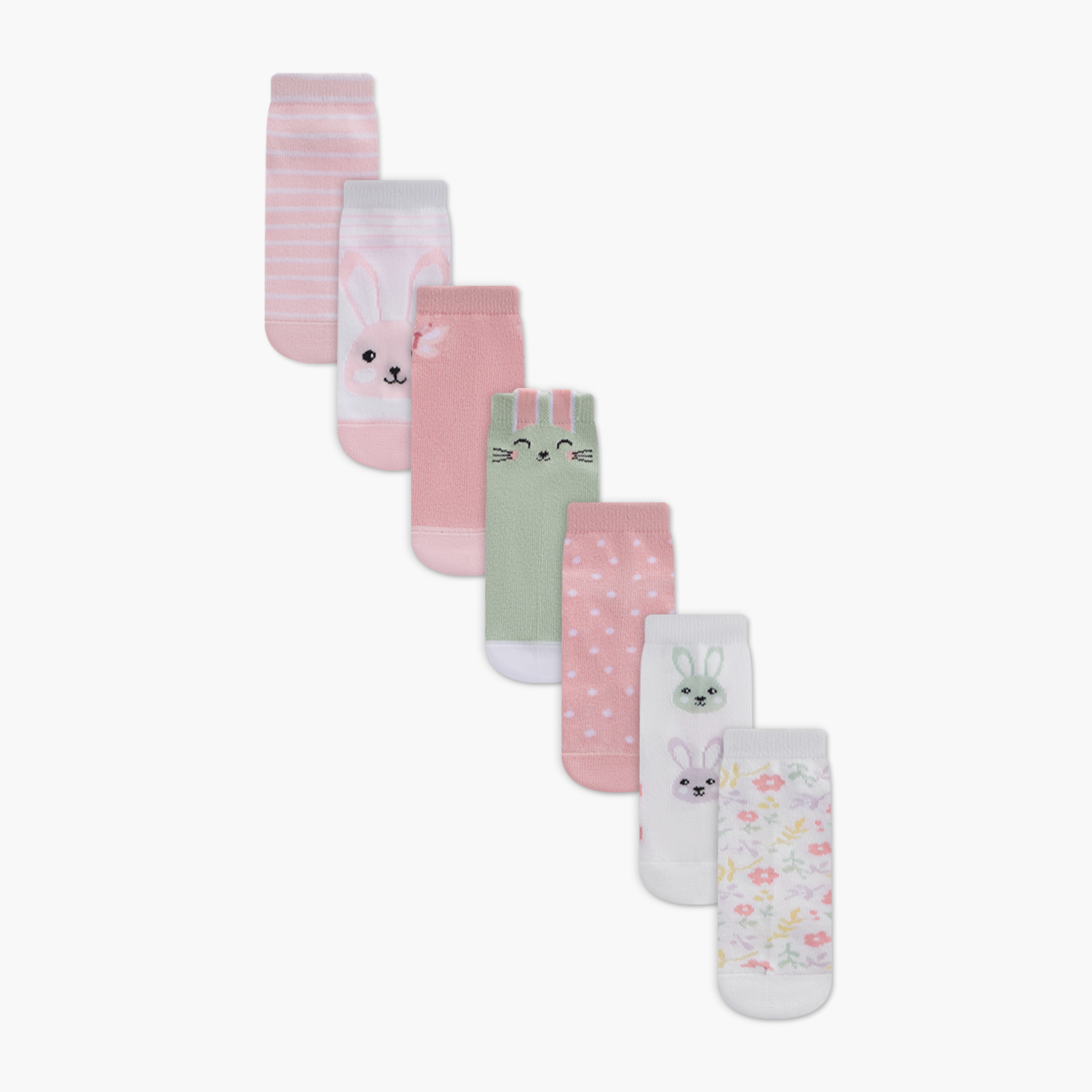 Juniors Bunny Print Ankle Length Socks - Set of 7-baby-girls-accessories-socks-image-1