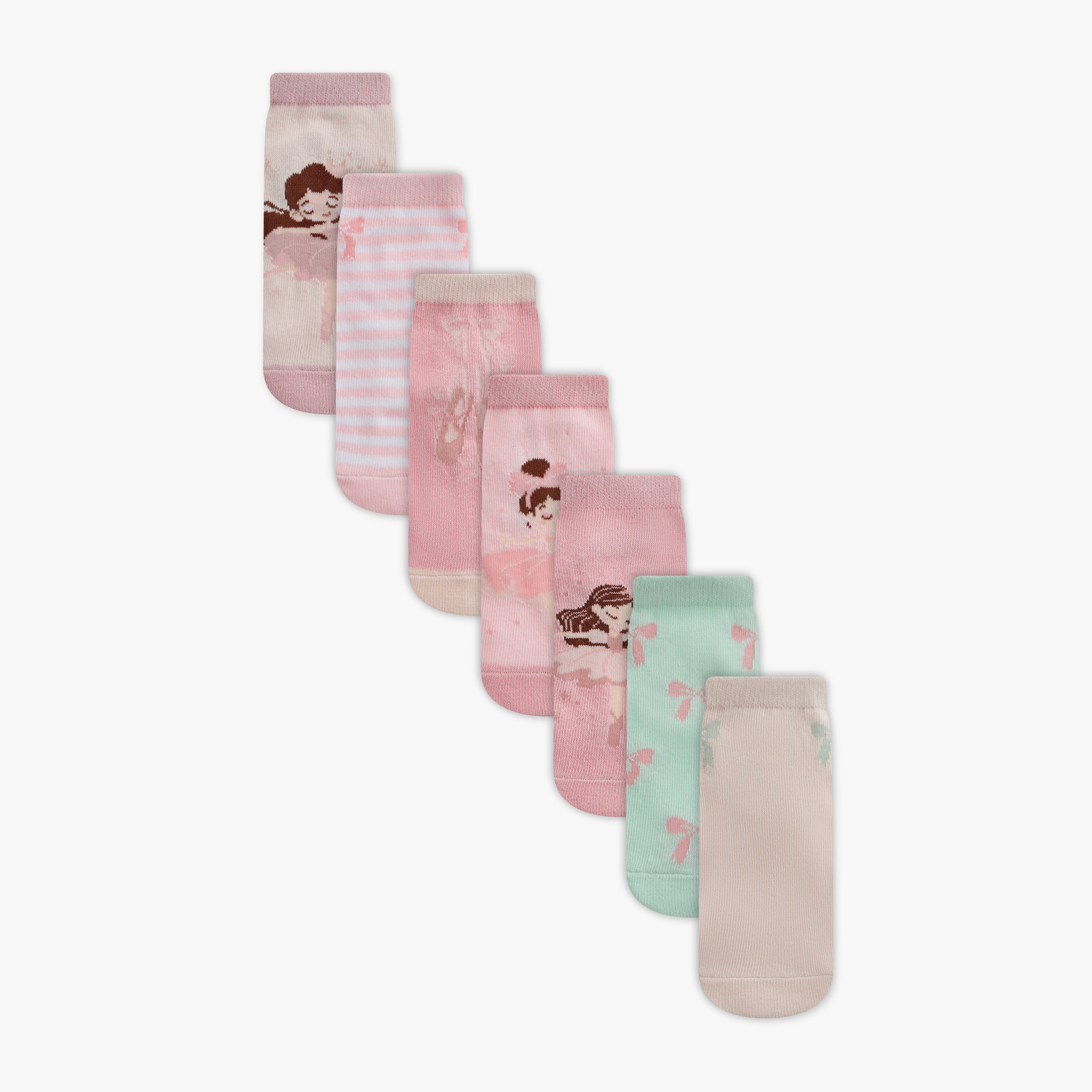 Juniors Ballerina Print Ankle Length Socks - Set of 7-girls-accessories-socks-image-1