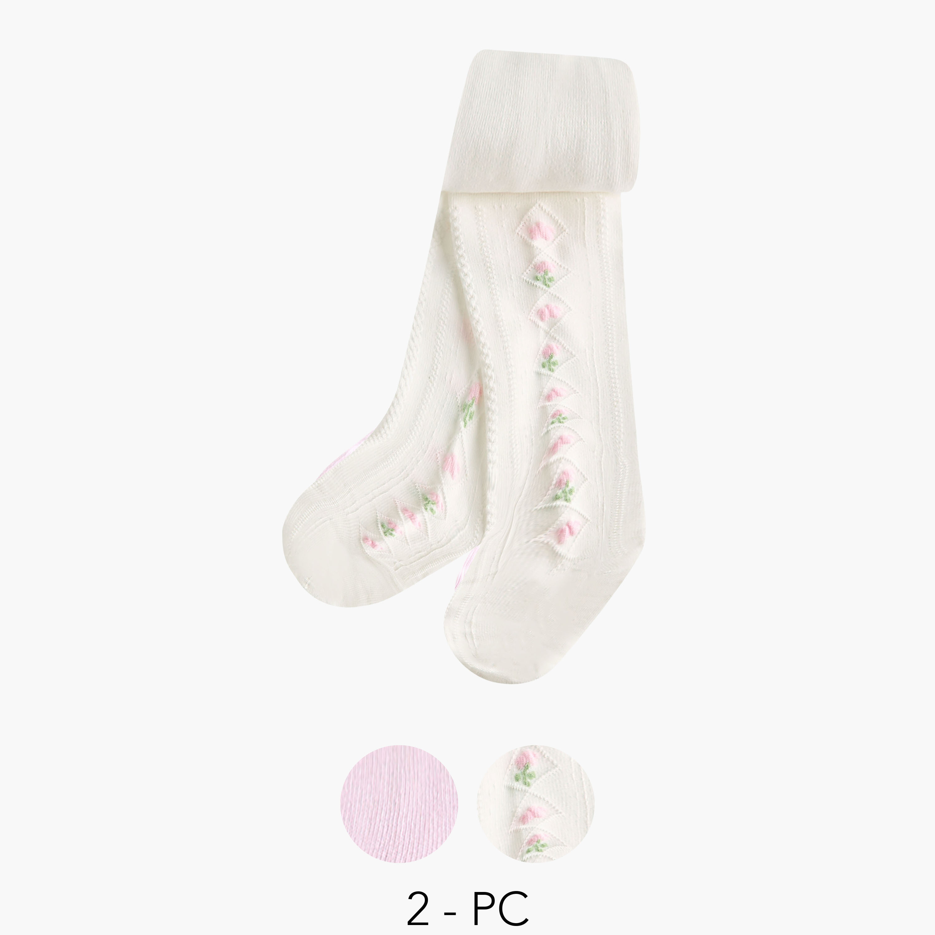 Pack of 2 Juniors Tights with Embroidered and Bow Design-baby-girls-accessories-socks-image-2