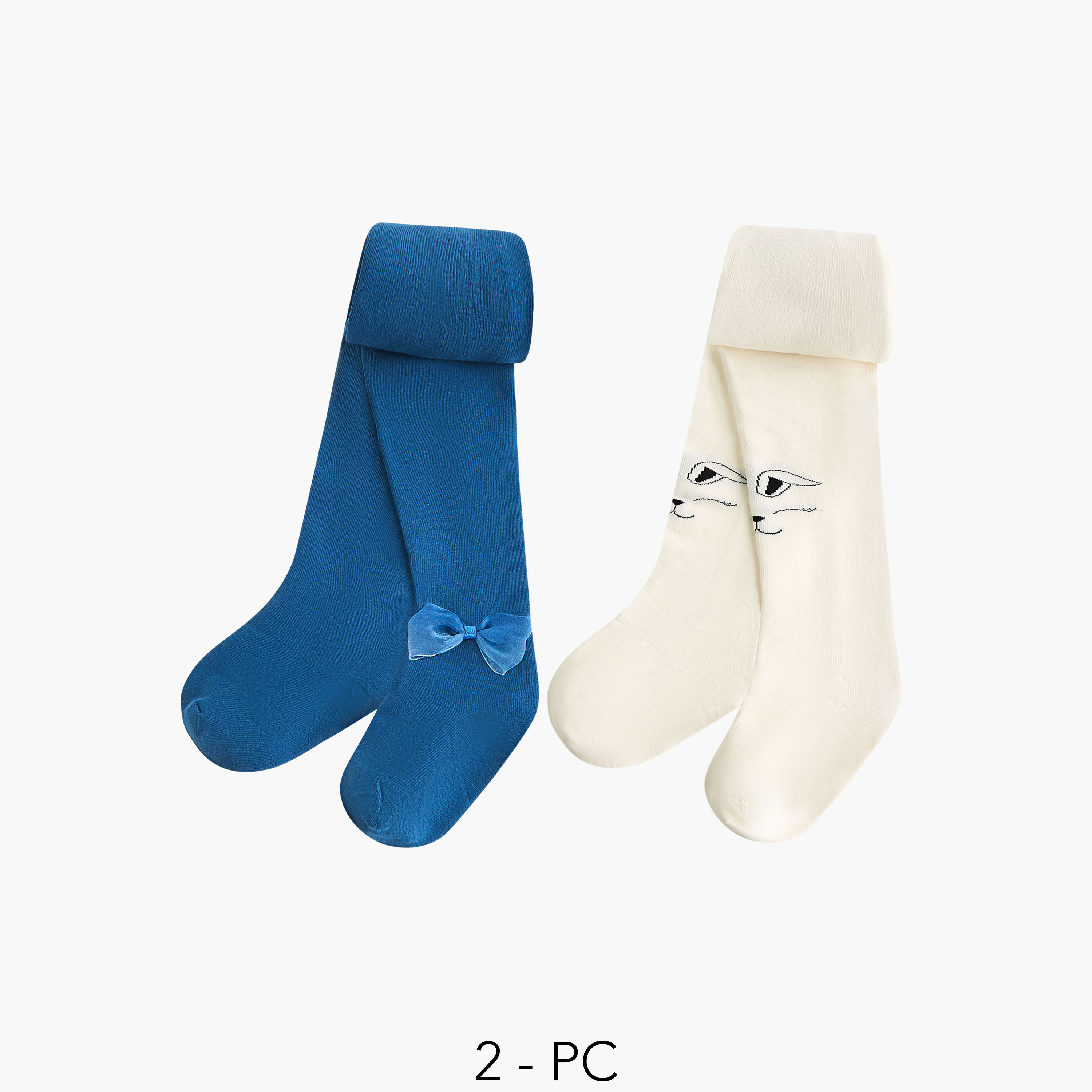 Pack of 2 Juniors Tights with Printed and Bow Design-baby-girls-accessories-socks-image-2
