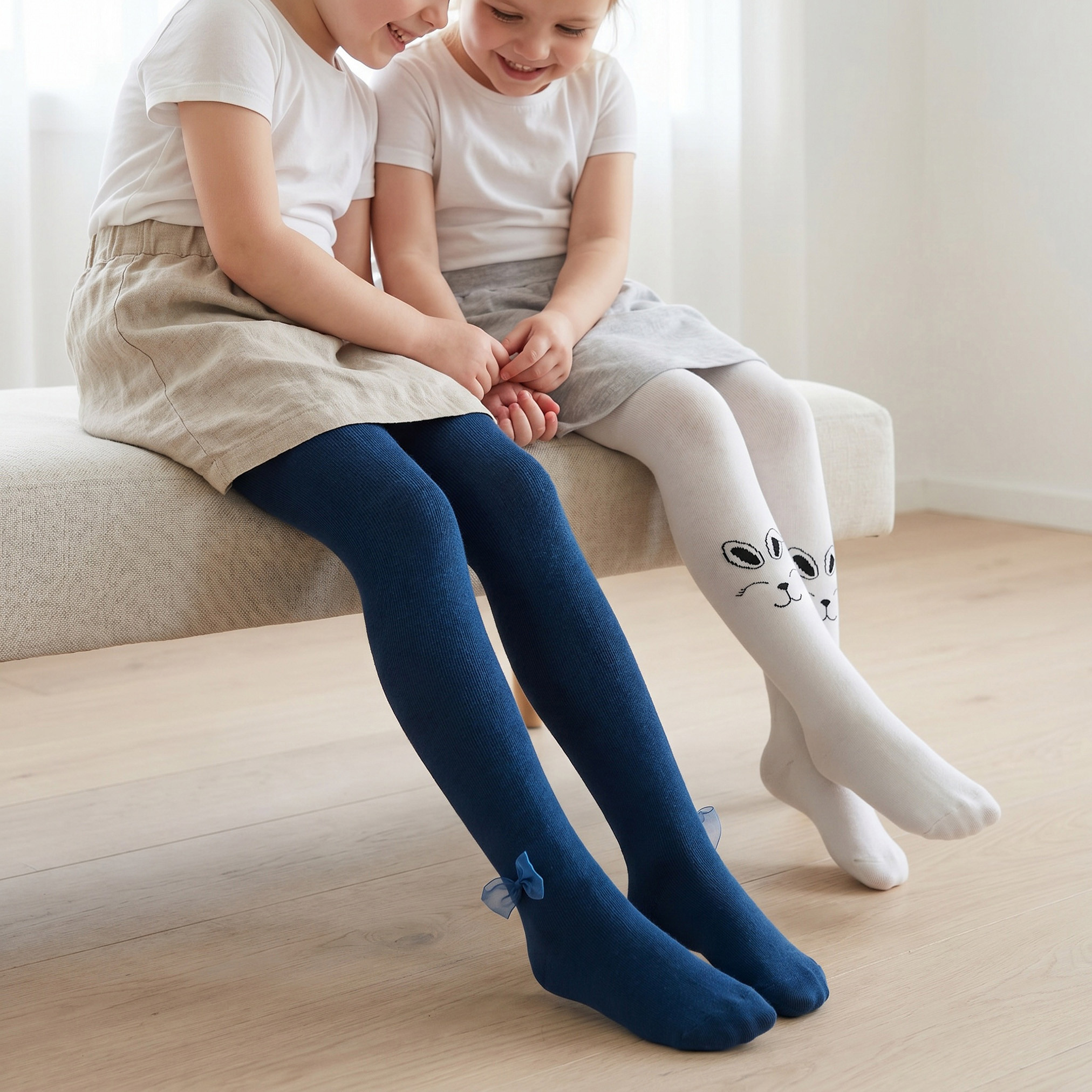 Pack of 2 Juniors Tights with Printed and Bow Design-baby-girls-accessories-socks-image-1