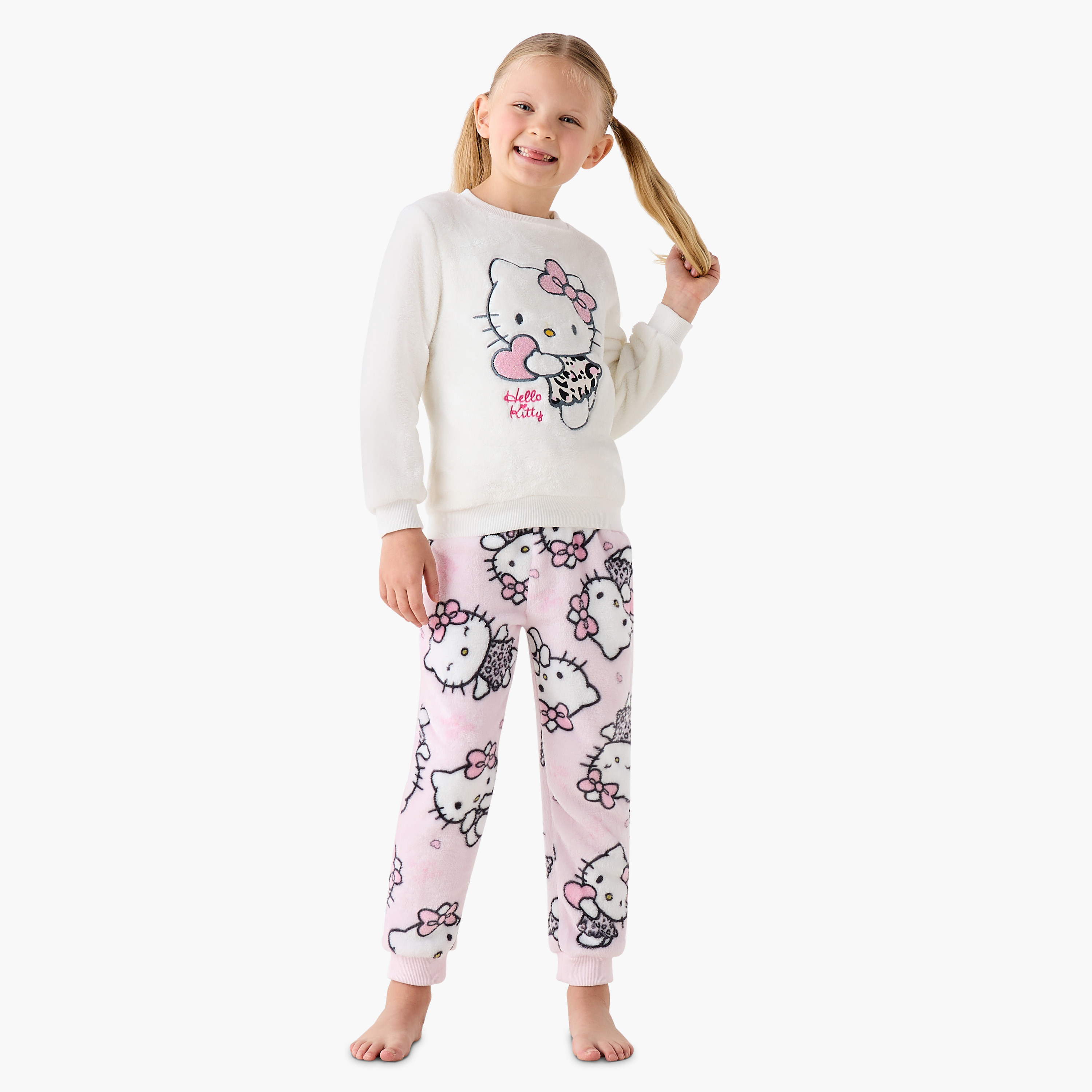 Sanrio Girls Pyjama Set with Hello Kitty Print - Long Sleeves - Crew Neck-baby-girls-clothing-winterwear-pyjamasets-image-1