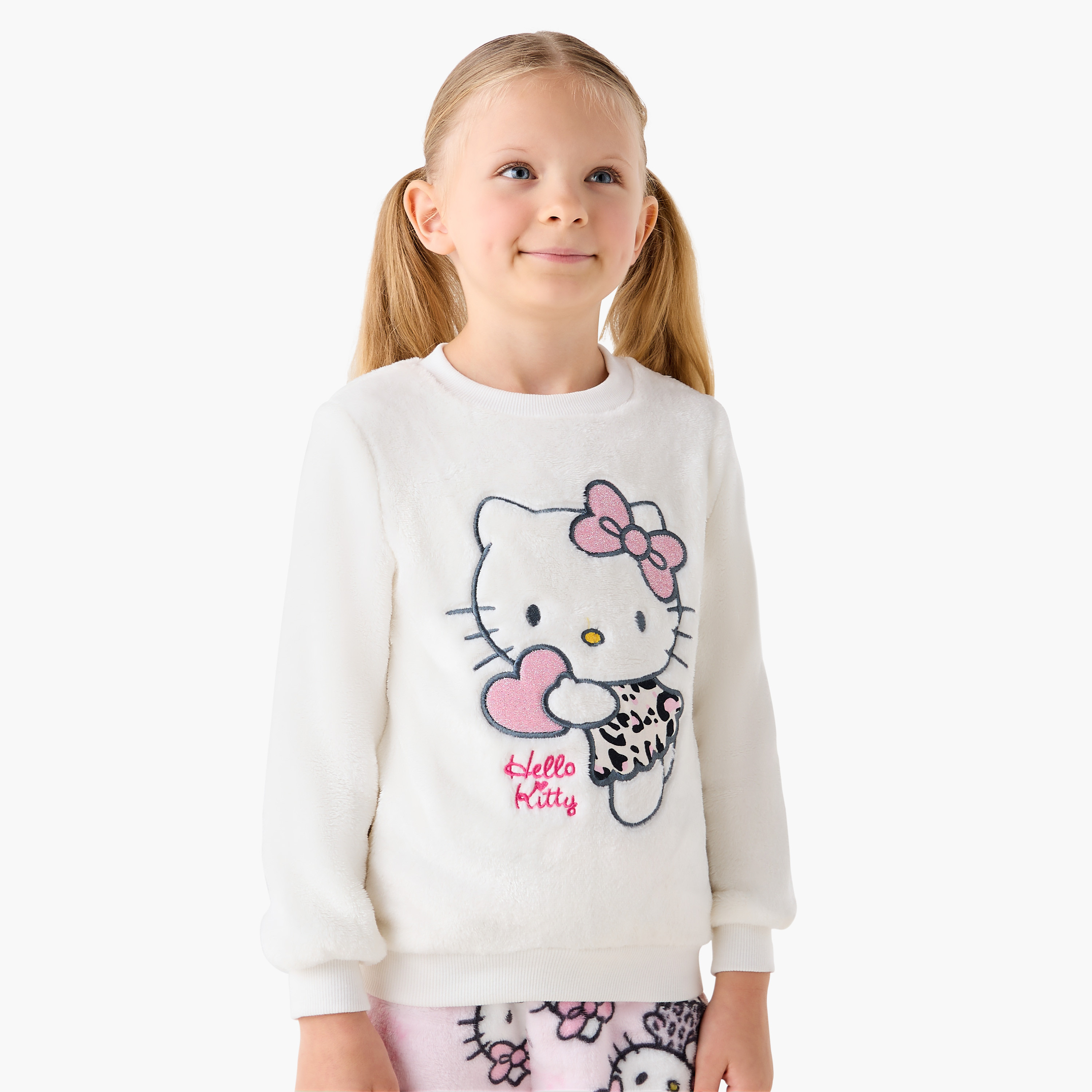 Sanrio Girls Pyjama Set with Hello Kitty Print - Long Sleeves - Crew Neck-baby-girls-clothing-winterwear-pyjamasets-image-2