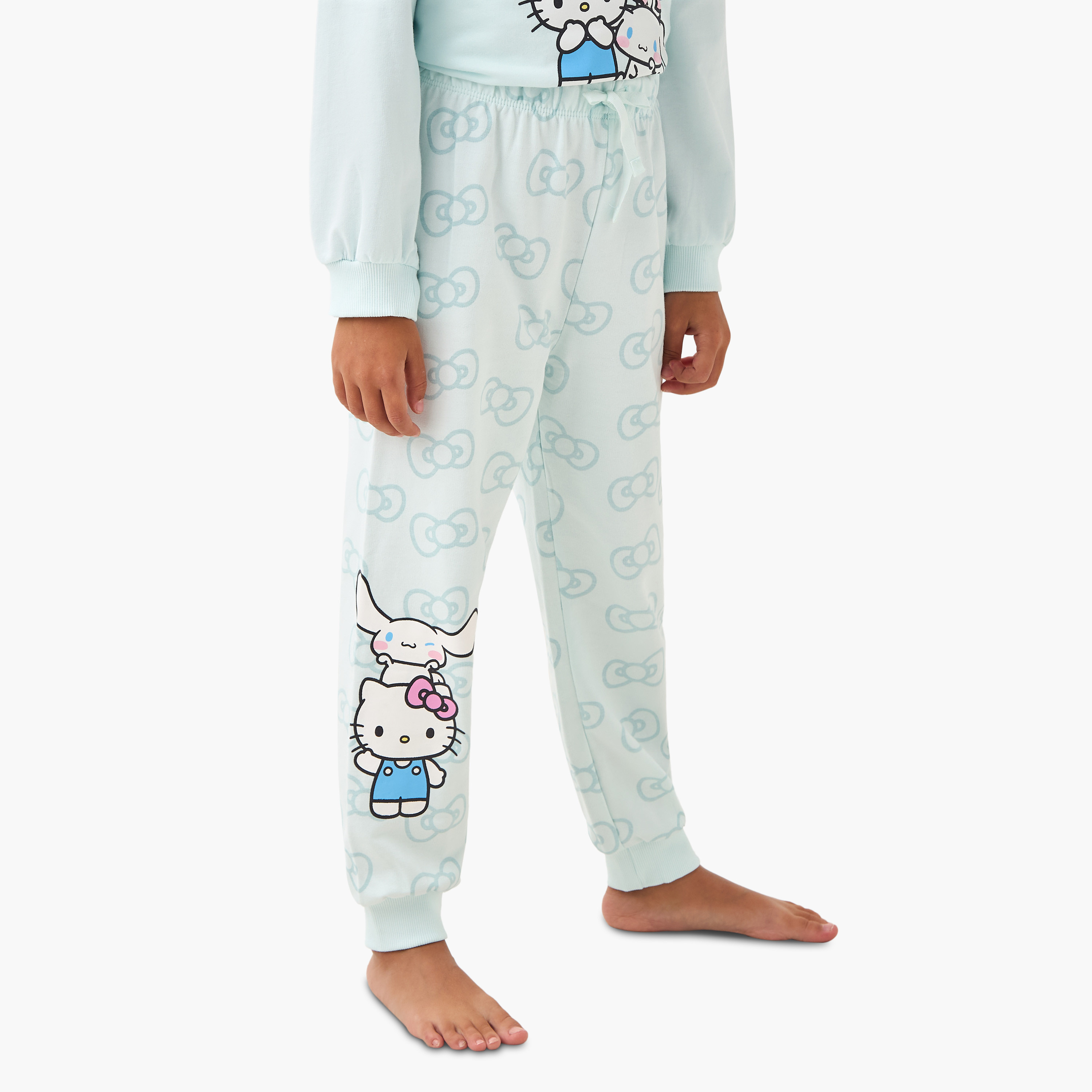 Sanrio Cotton Crew Neck Long Sleeve Pyjama Set with Hello Kitty and Friends Print-baby-girls-clothing-winterwear-pyjamasets-image-3