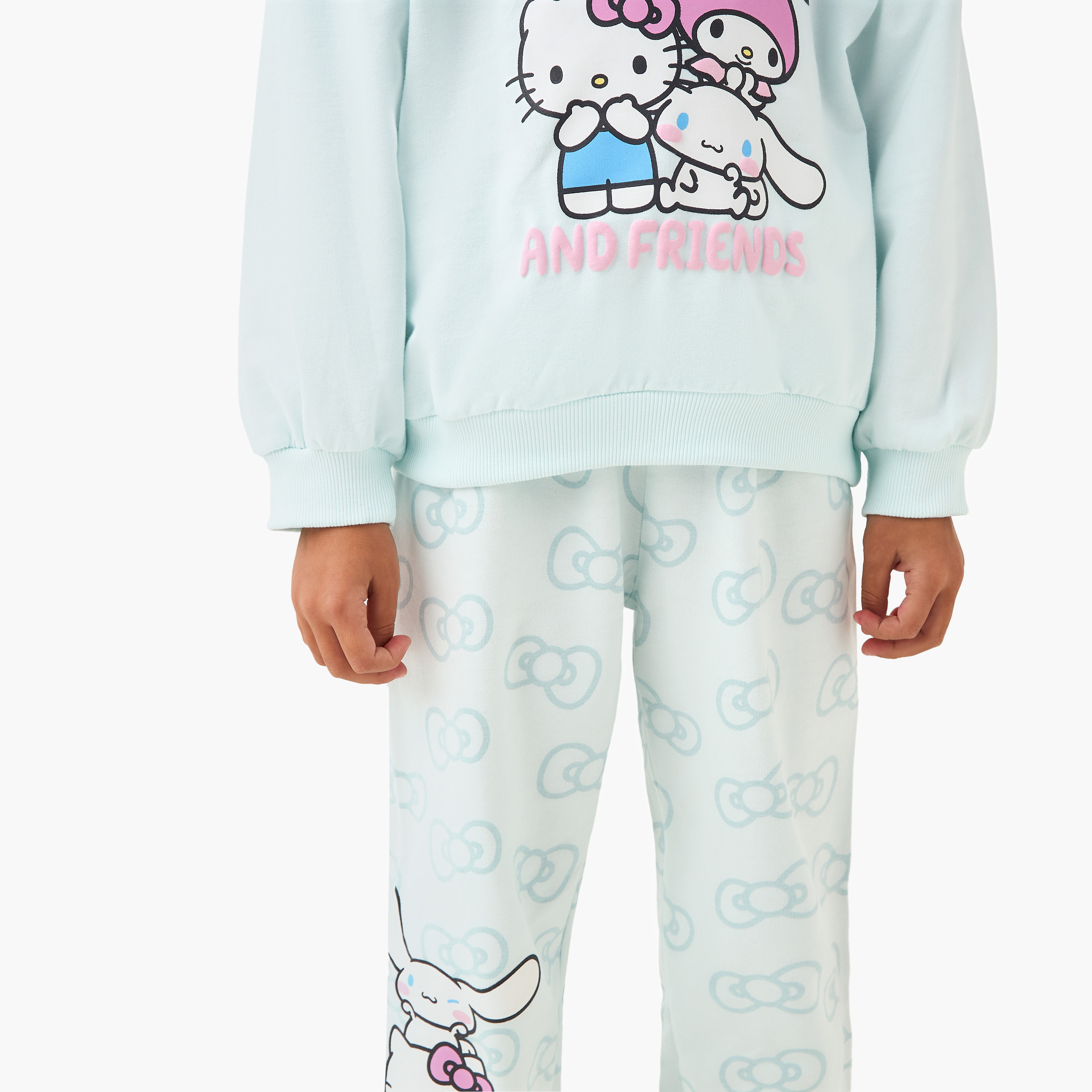 Sanrio Cotton Crew Neck Long Sleeve Pyjama Set with Hello Kitty and Friends Print-baby-girls-clothing-winterwear-pyjamasets-image-5