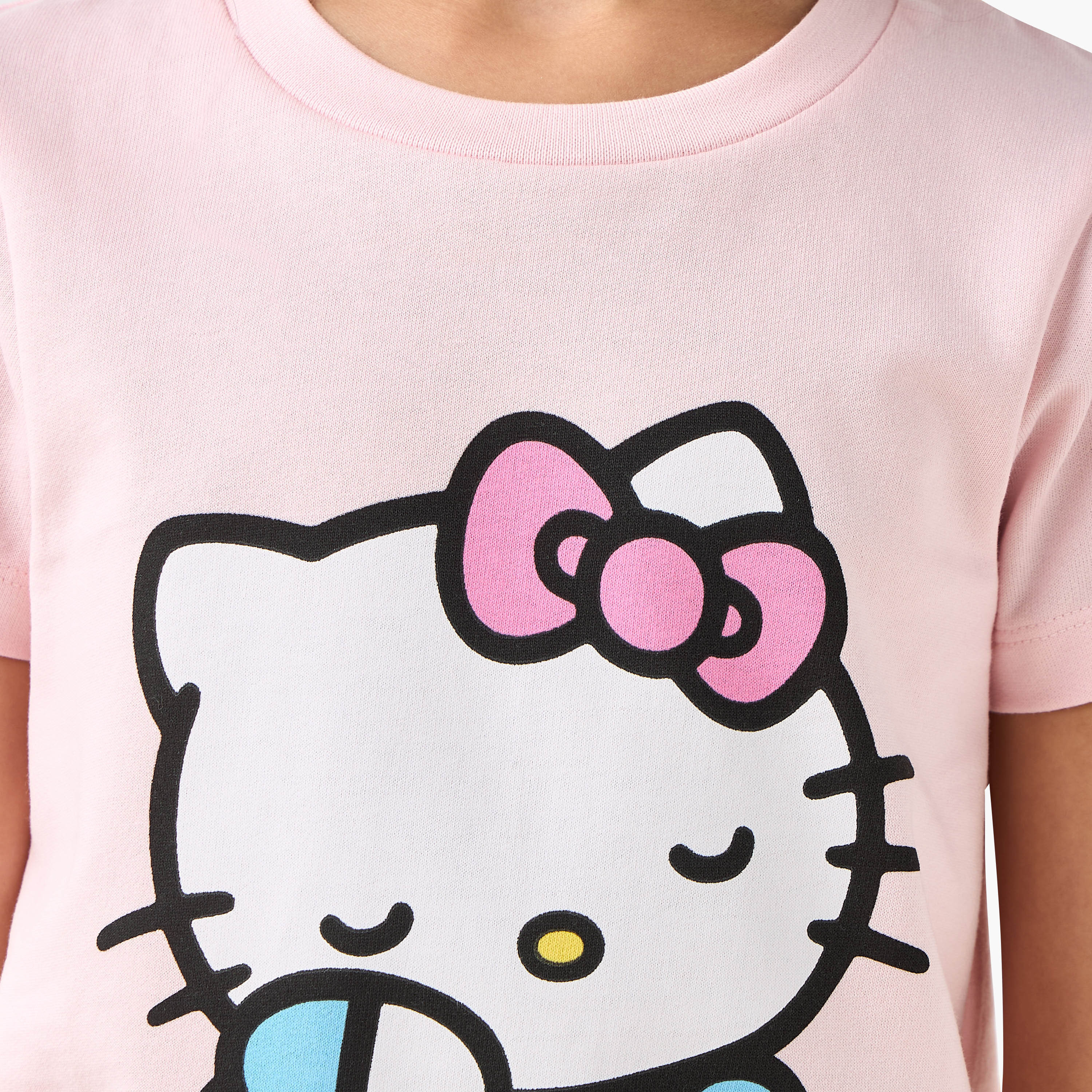 Sanrio Cotton Round Neck Short Sleeves Pyjama Set with Hello Kitty Print-girls-clothing-nightwear-image-6