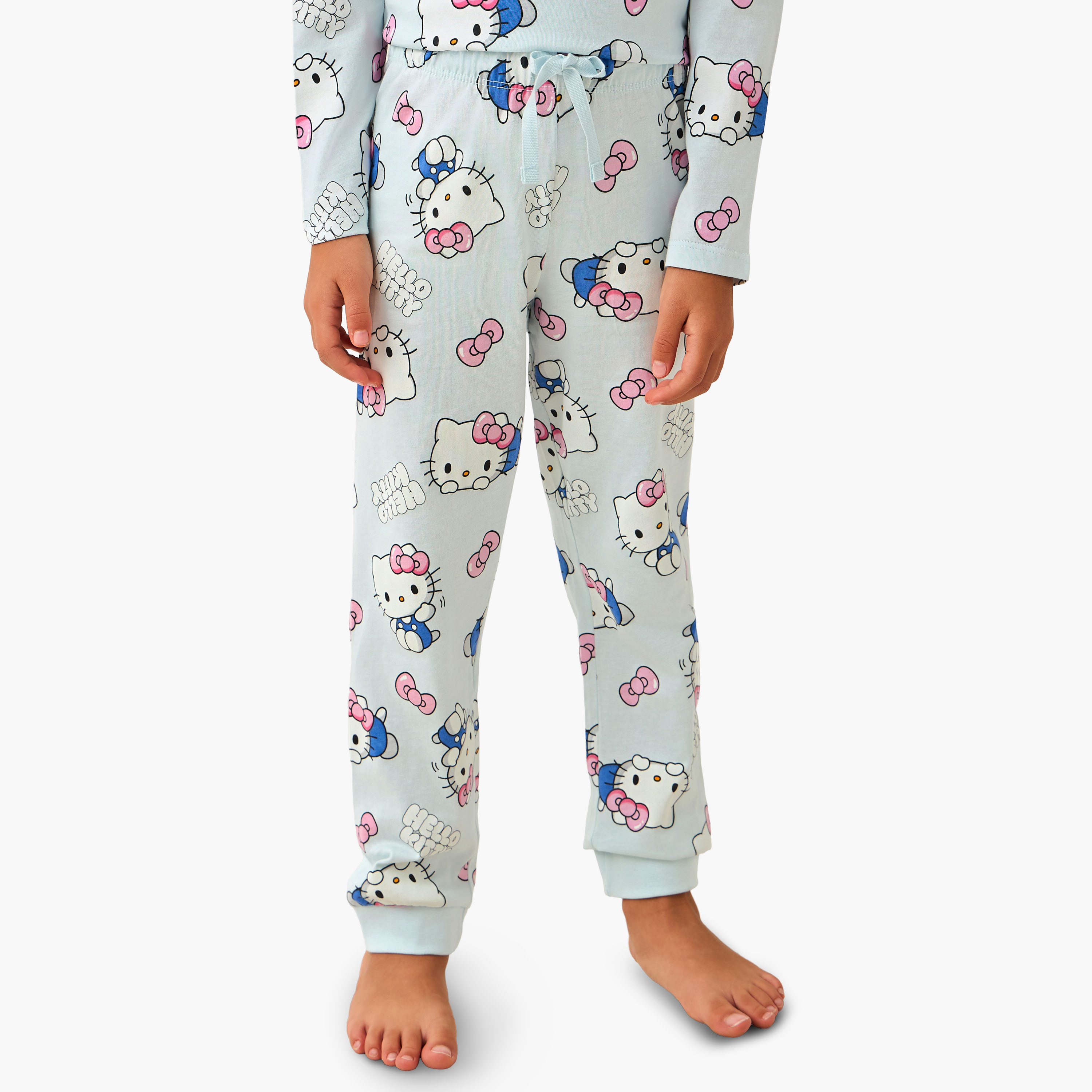 Sanrio Cotton Crew Neck Long Sleeves Pyjama Set with Hello Kitty Print - Pack of 2-girls-clothing-nightwear-image-5