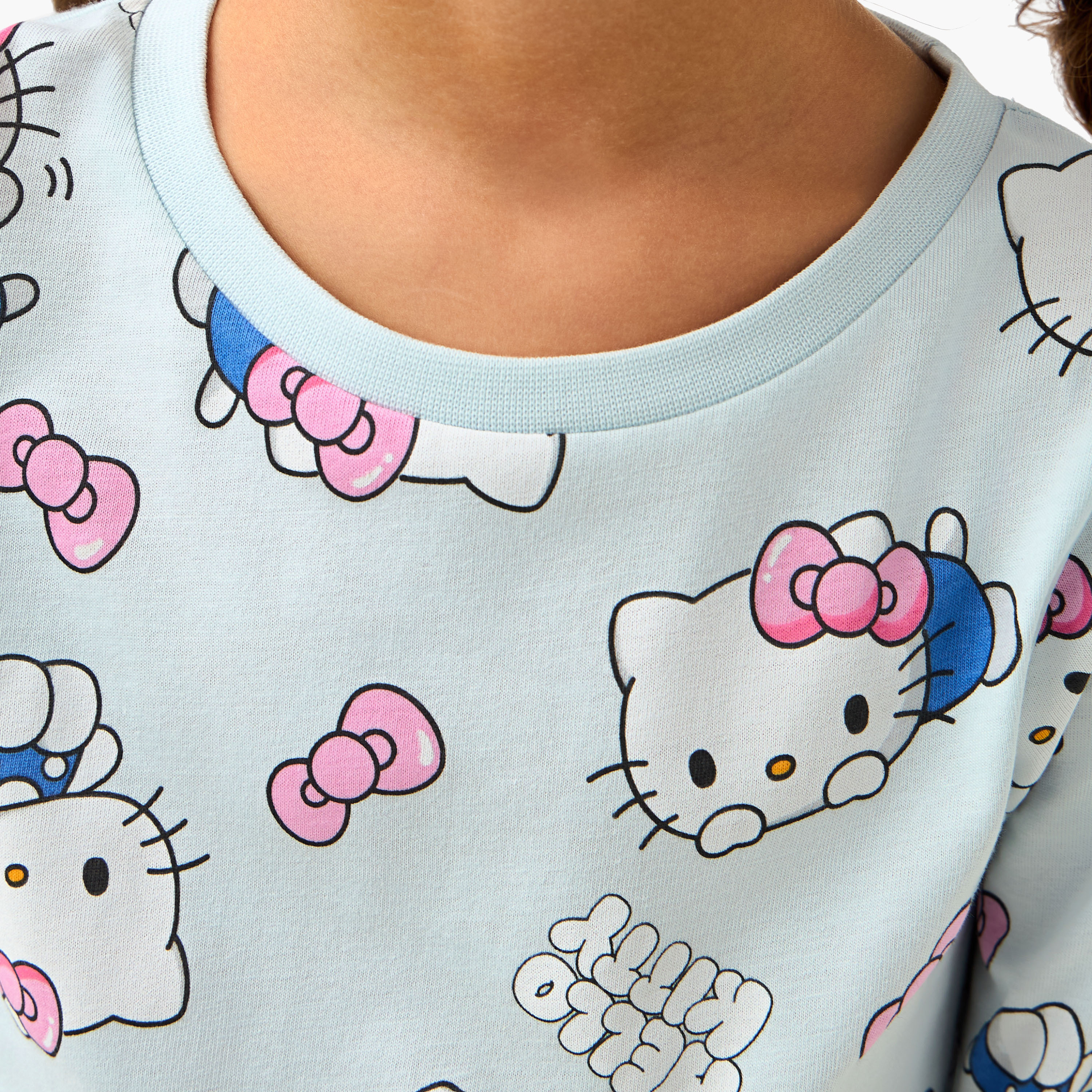Sanrio Cotton Crew Neck Long Sleeves Pyjama Set with Hello Kitty Print - Pack of 2-girls-clothing-nightwear-image-6
