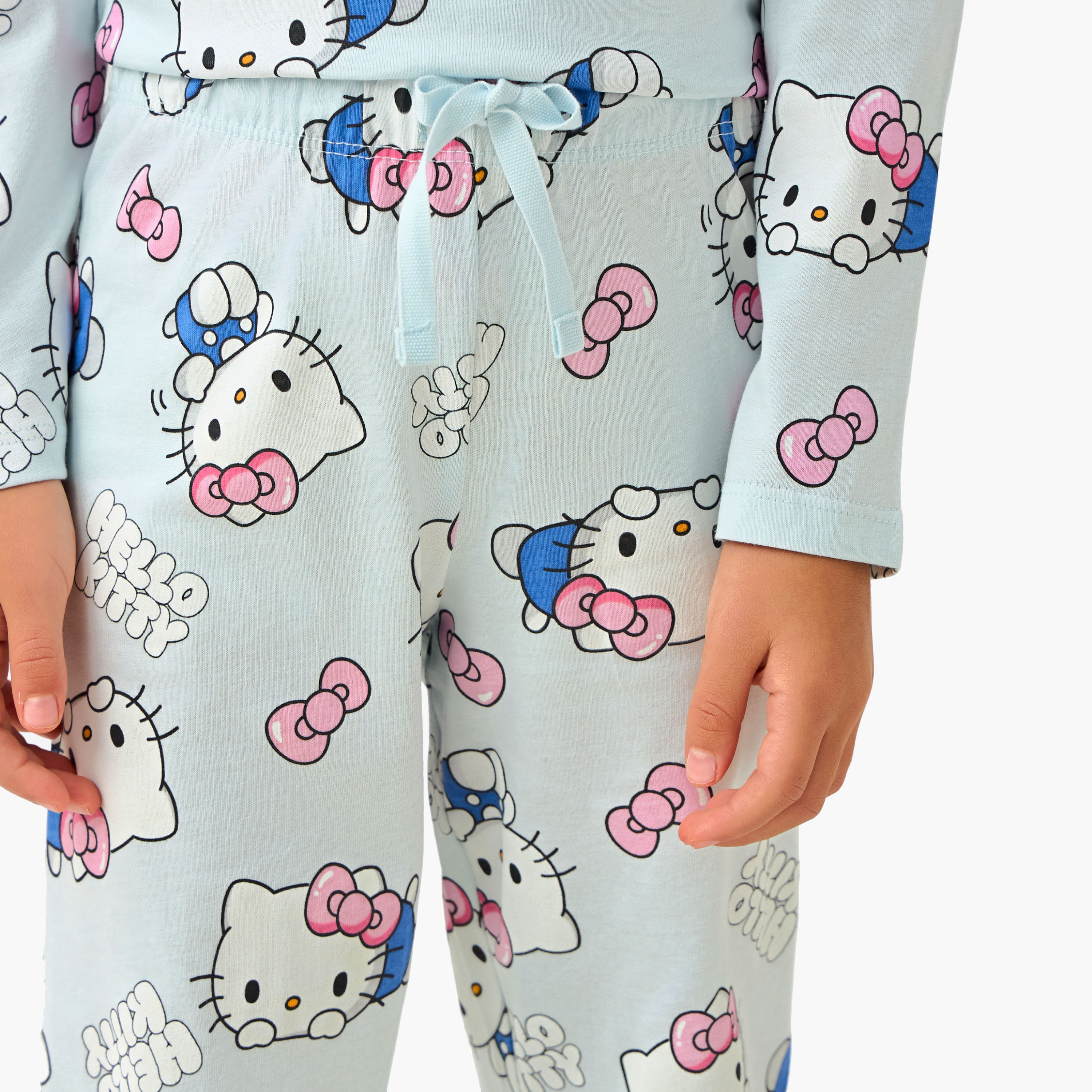 Sanrio Cotton Crew Neck Long Sleeves Pyjama Set with Hello Kitty Print - Pack of 2-girls-clothing-nightwear-image-7