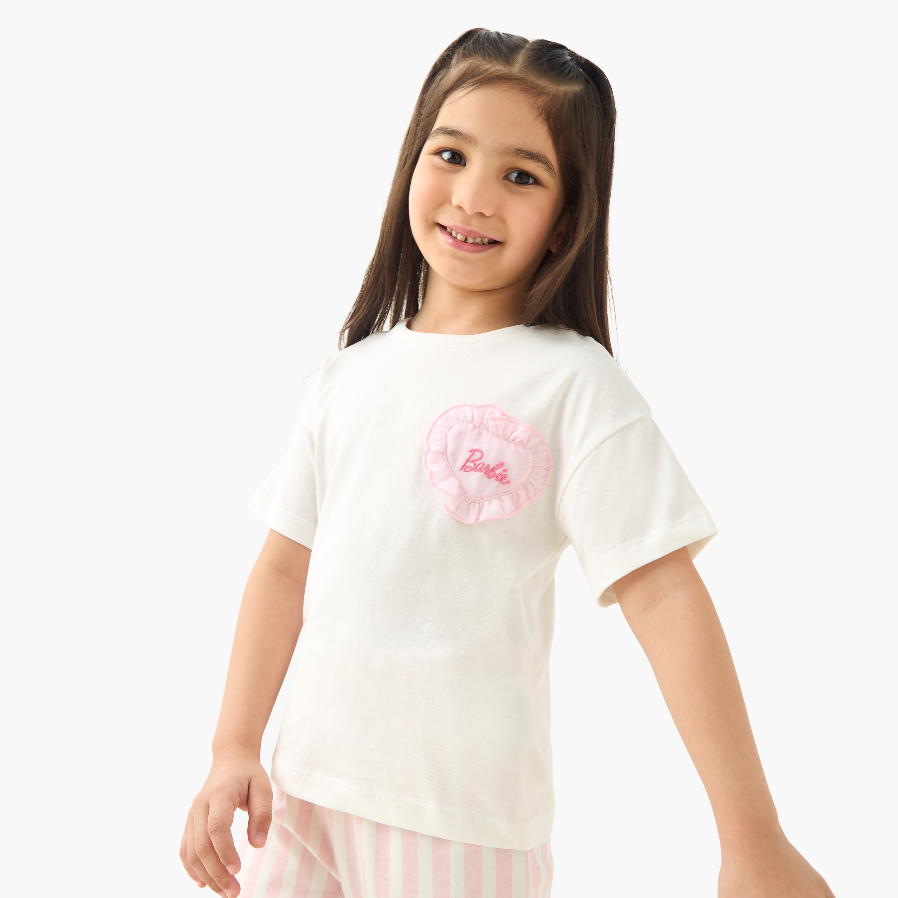 Barbie Embroidered T-shirt and Pyjama Set-baby-girls-clothing-nightwear-pyjamasets-image-2