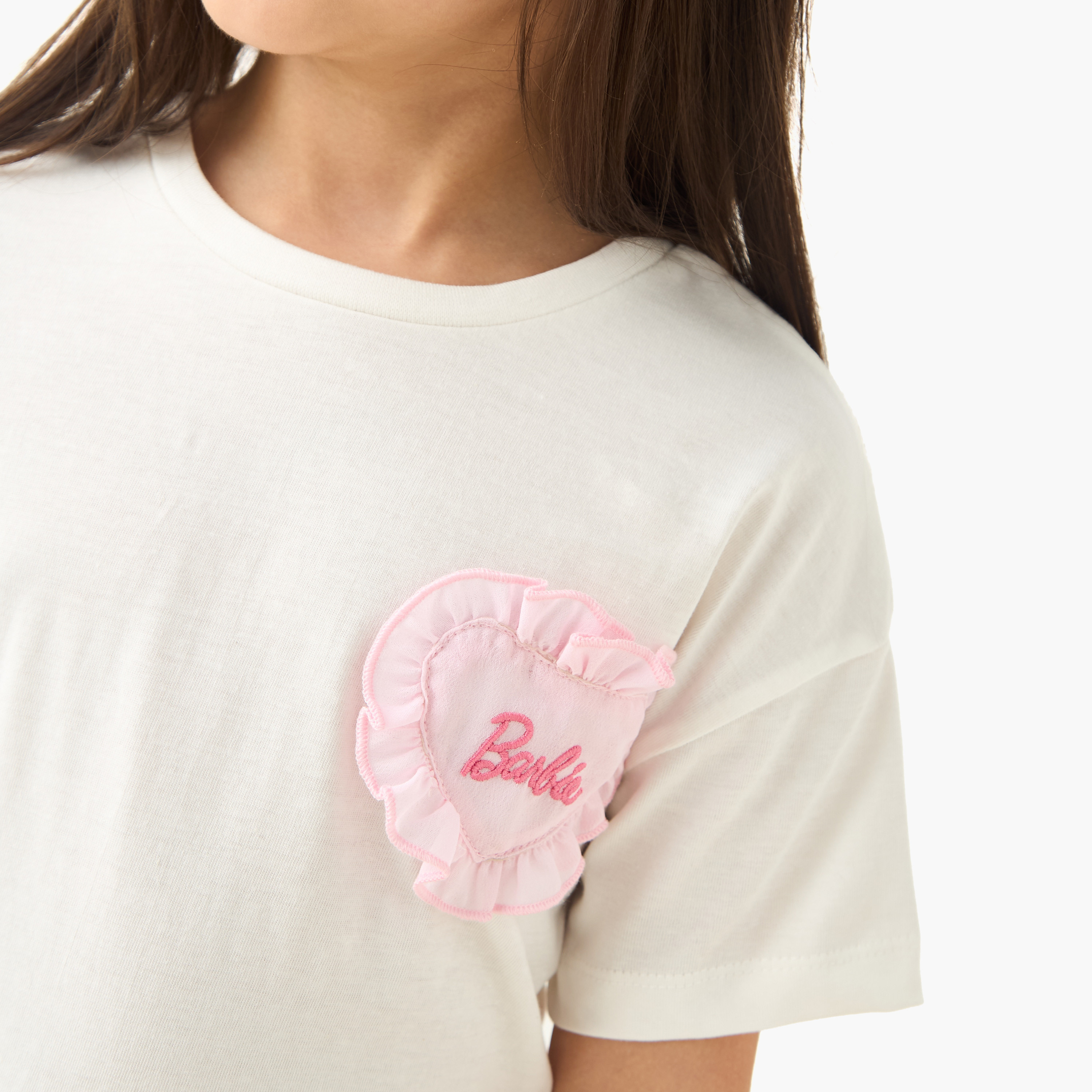 Barbie Embroidered T-shirt and Pyjama Set-baby-girls-clothing-nightwear-pyjamasets-image-5