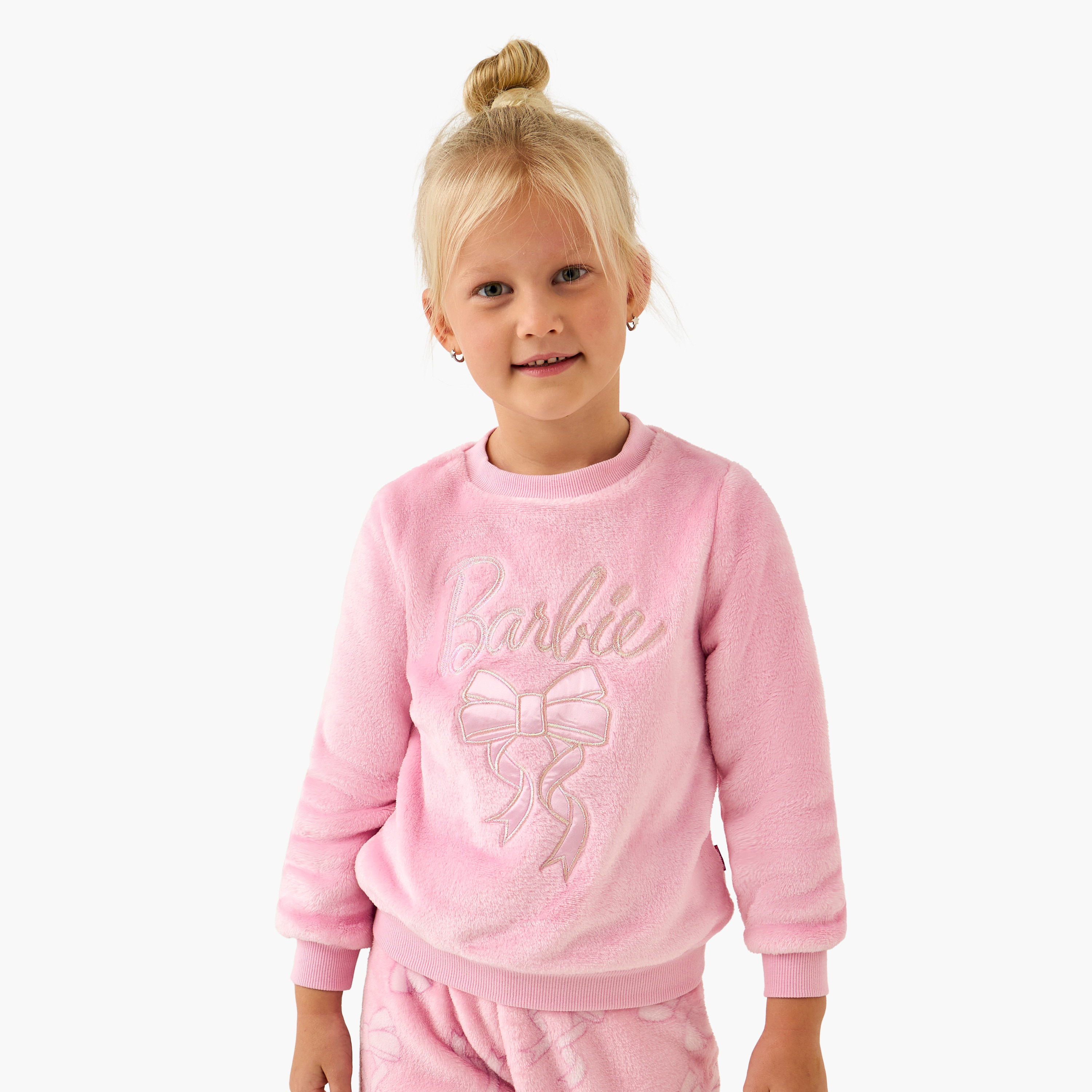 Mattel Polyester Crew Neck Long Sleeves Pyjama Set with Barbie Print-baby-girls-clothing-nightwear-pyjamasets-image-2