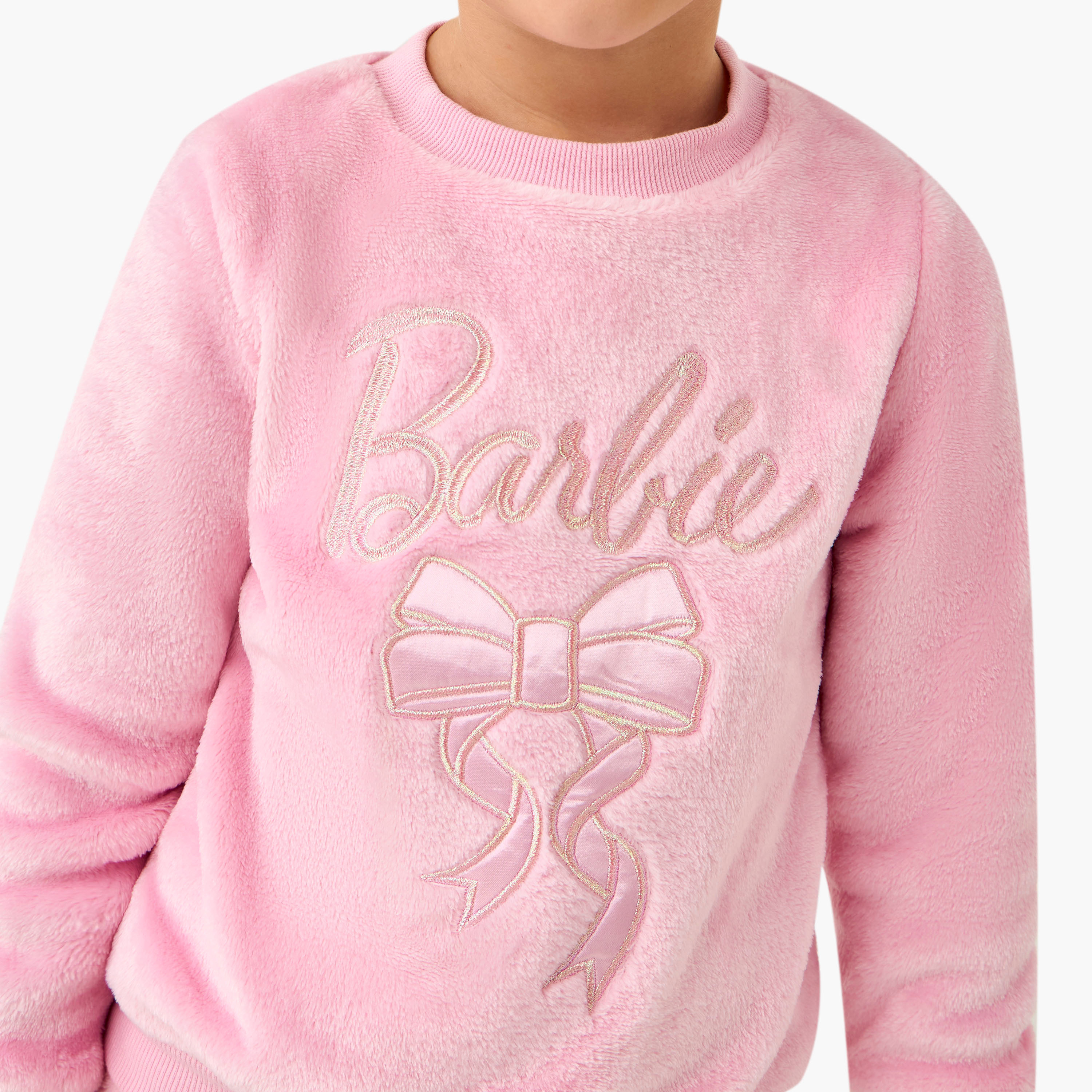 Mattel Polyester Crew Neck Long Sleeves Pyjama Set with Barbie Print-baby-girls-clothing-nightwear-pyjamasets-image-5