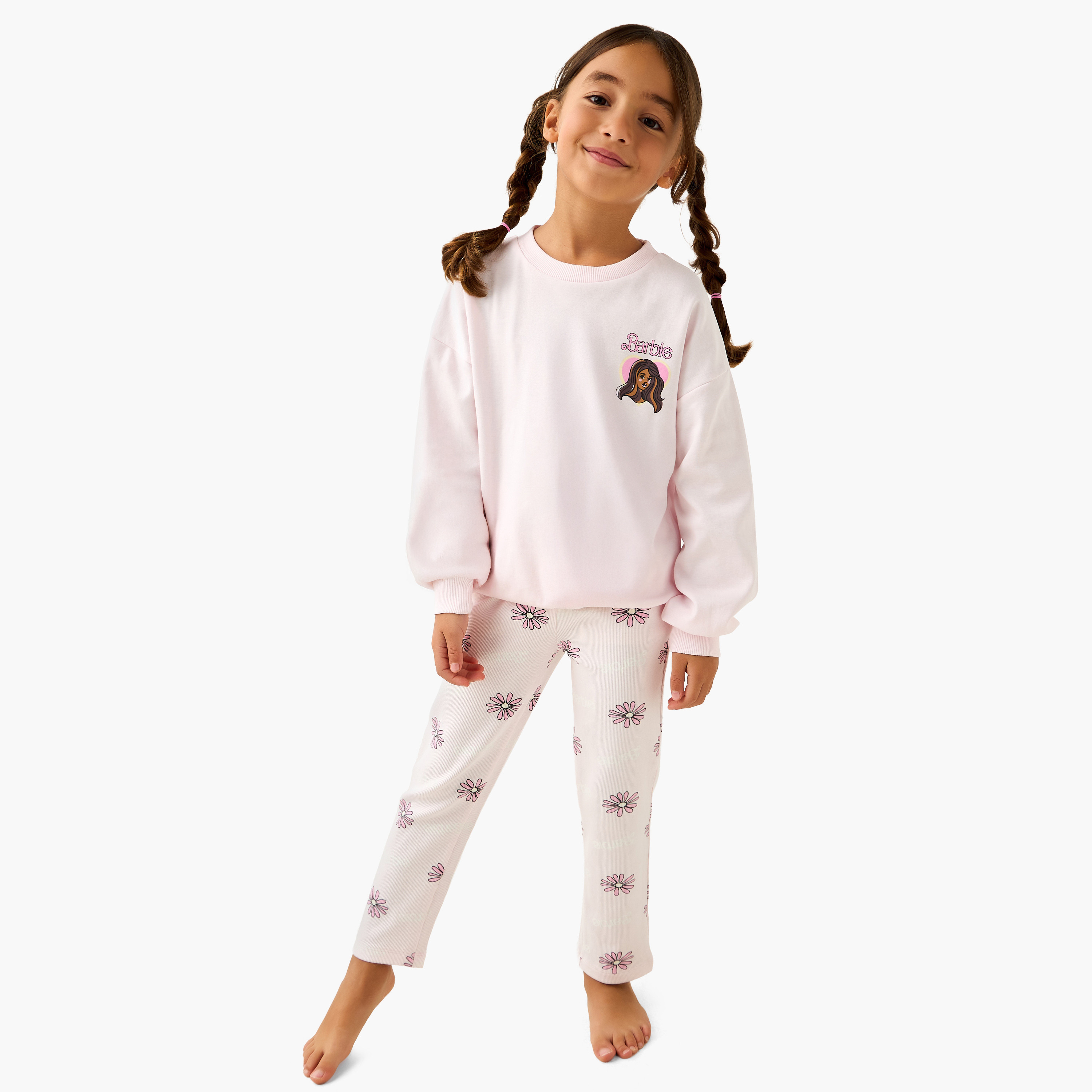 Mattel Cotton Crew Neck Long Sleeves Pyjama Set with Barbie Print-baby-girls-clothing-winterwear-pyjamasets-image-1
