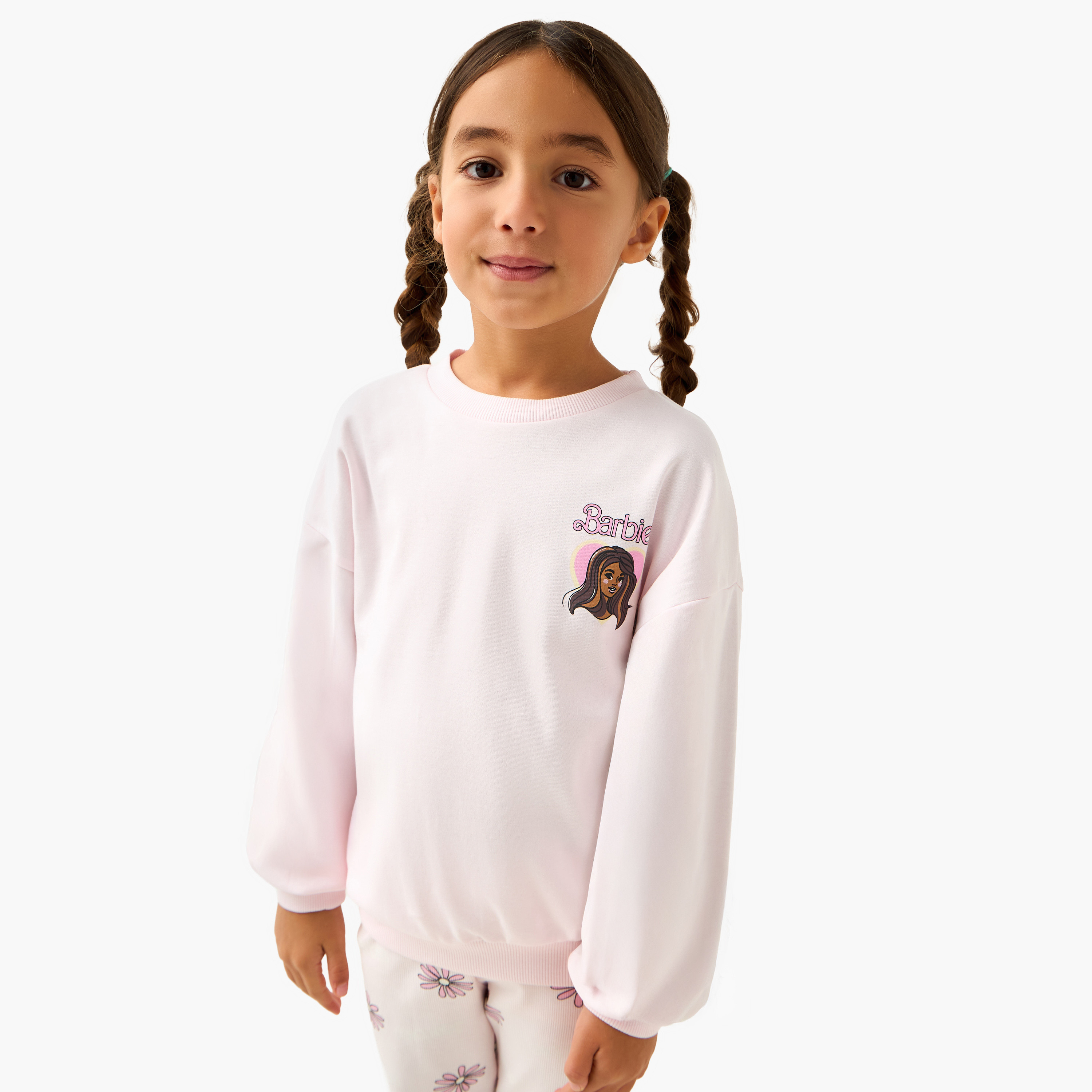 Mattel Cotton Crew Neck Long Sleeves Pyjama Set with Barbie Print-baby-girls-clothing-winterwear-pyjamasets-image-2