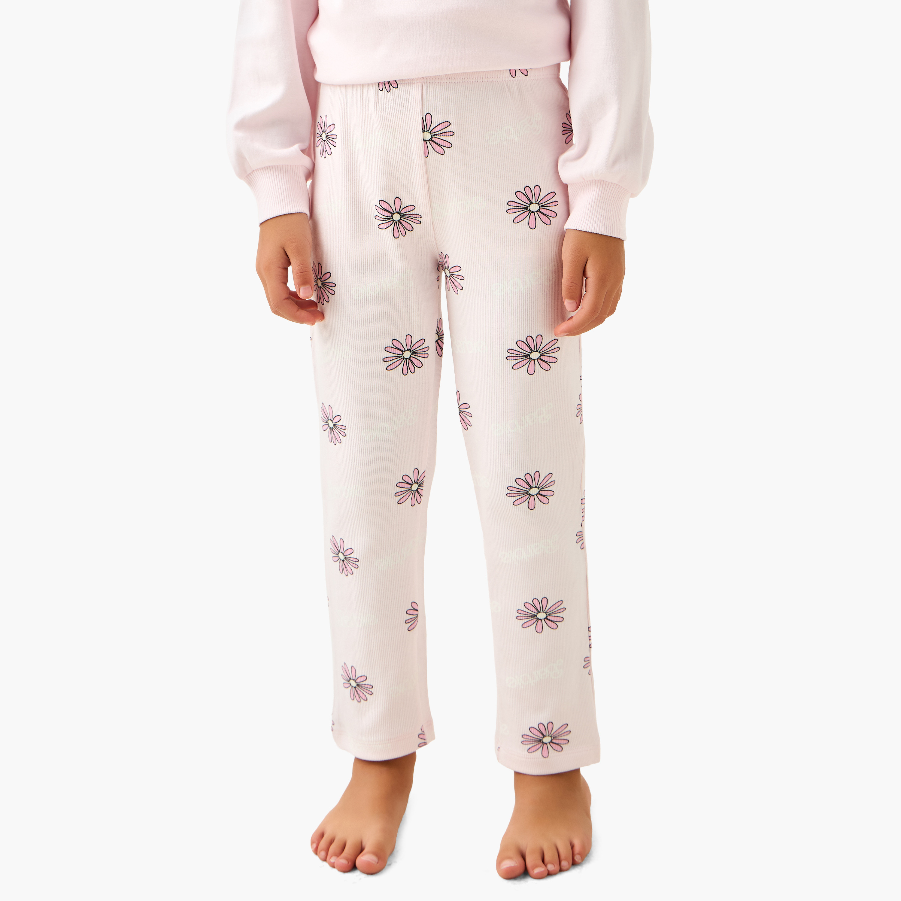 Mattel Cotton Crew Neck Long Sleeves Pyjama Set with Barbie Print-baby-girls-clothing-winterwear-pyjamasets-image-3