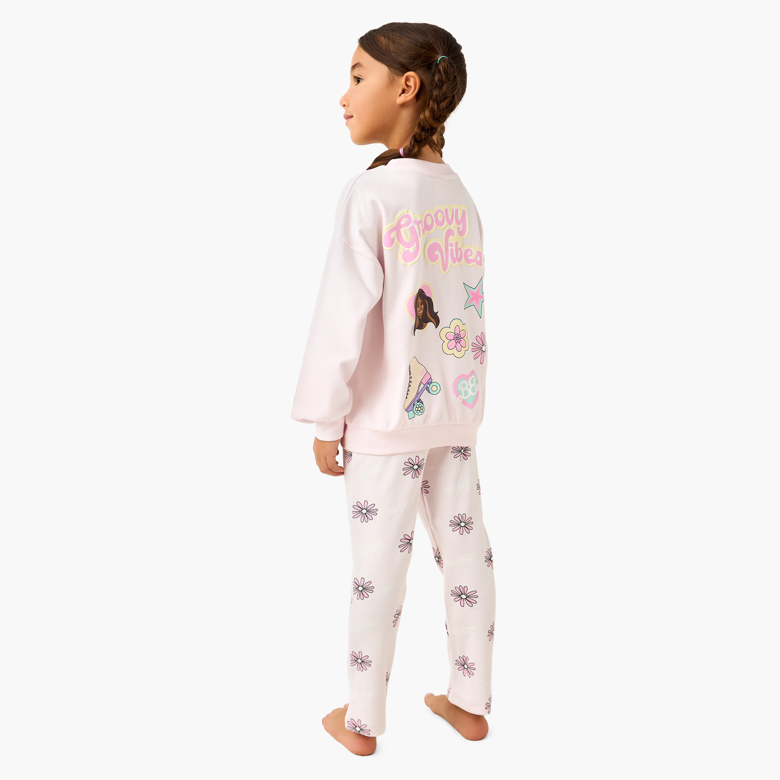 Mattel Cotton Crew Neck Long Sleeves Pyjama Set with Barbie Print-baby-girls-clothing-winterwear-pyjamasets-image-4