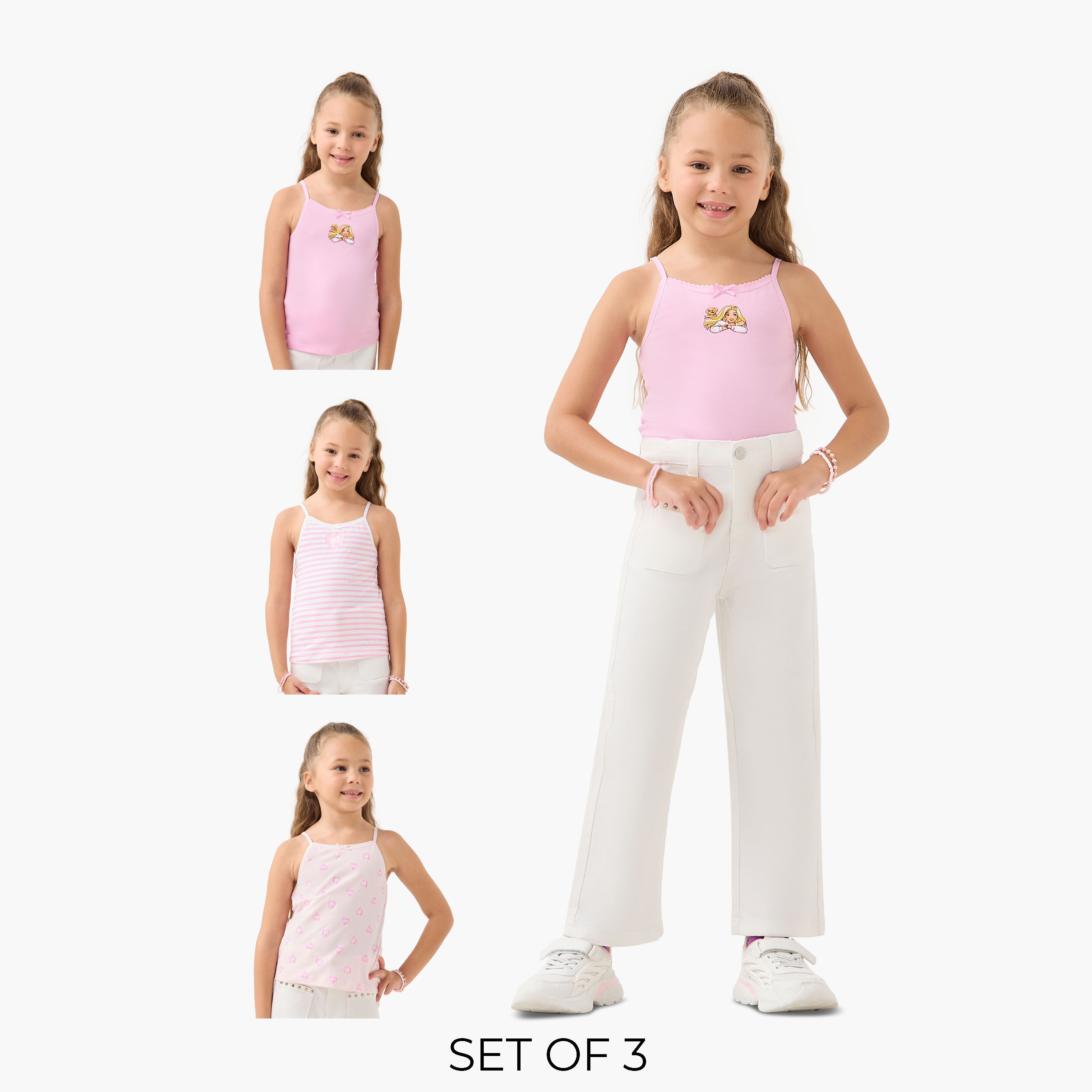 بلوزة كامي بزينة فيونكة وطبعات باربي - طقم من 3-girls-clothing-innerwear-vests-image-1