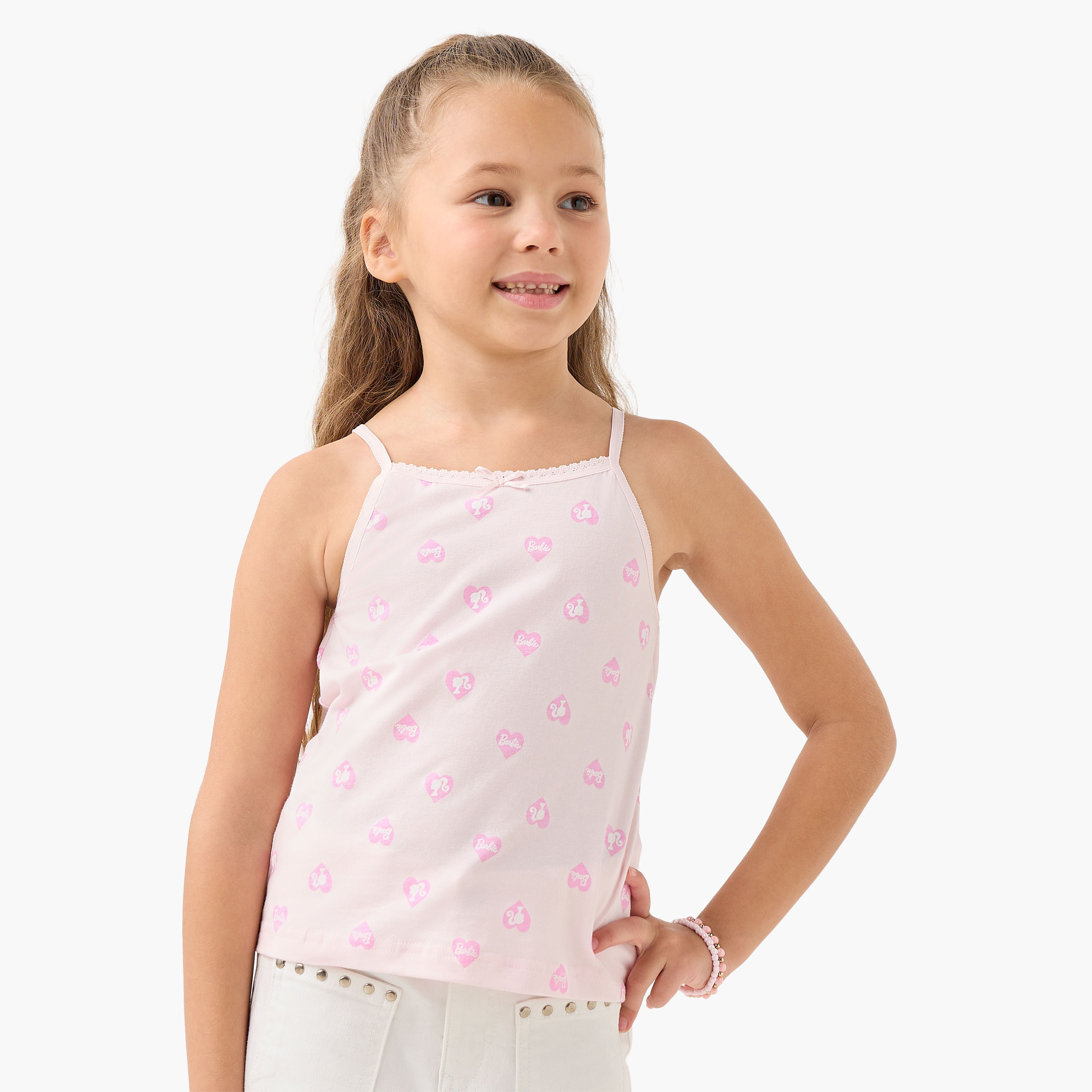 بلوزة كامي بزينة فيونكة وطبعات باربي - طقم من 3-girls-clothing-innerwear-vests-image-2