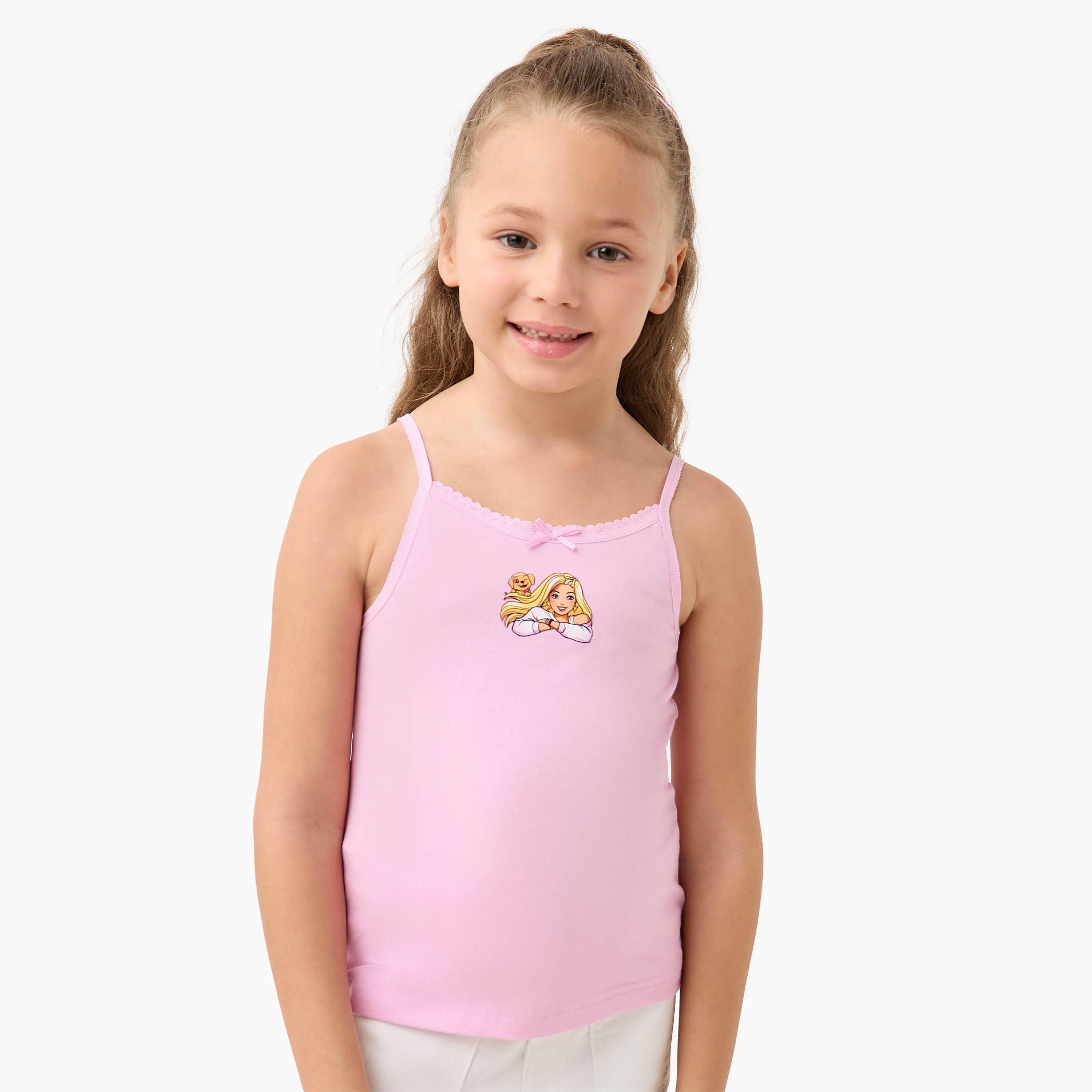 بلوزة كامي بزينة فيونكة وطبعات باربي - طقم من 3-girls-clothing-innerwear-vests-image-4