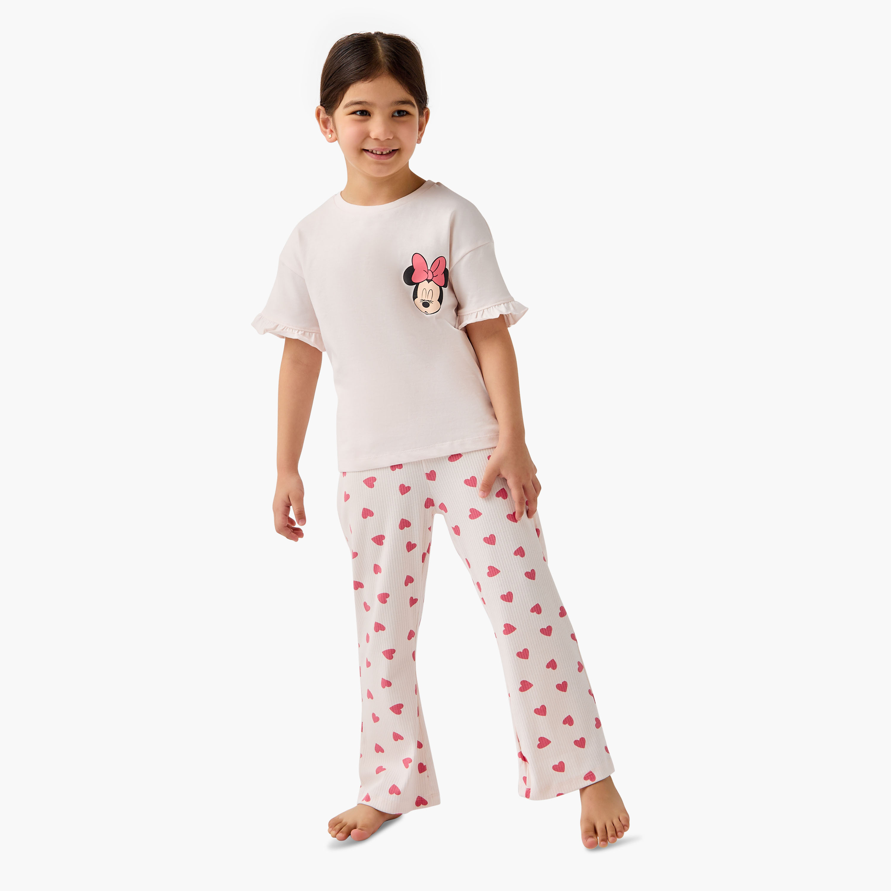 Disney Minnie Mouse Print T-shirt and Pyjama Set-girls-clothing-nightwear-image-1