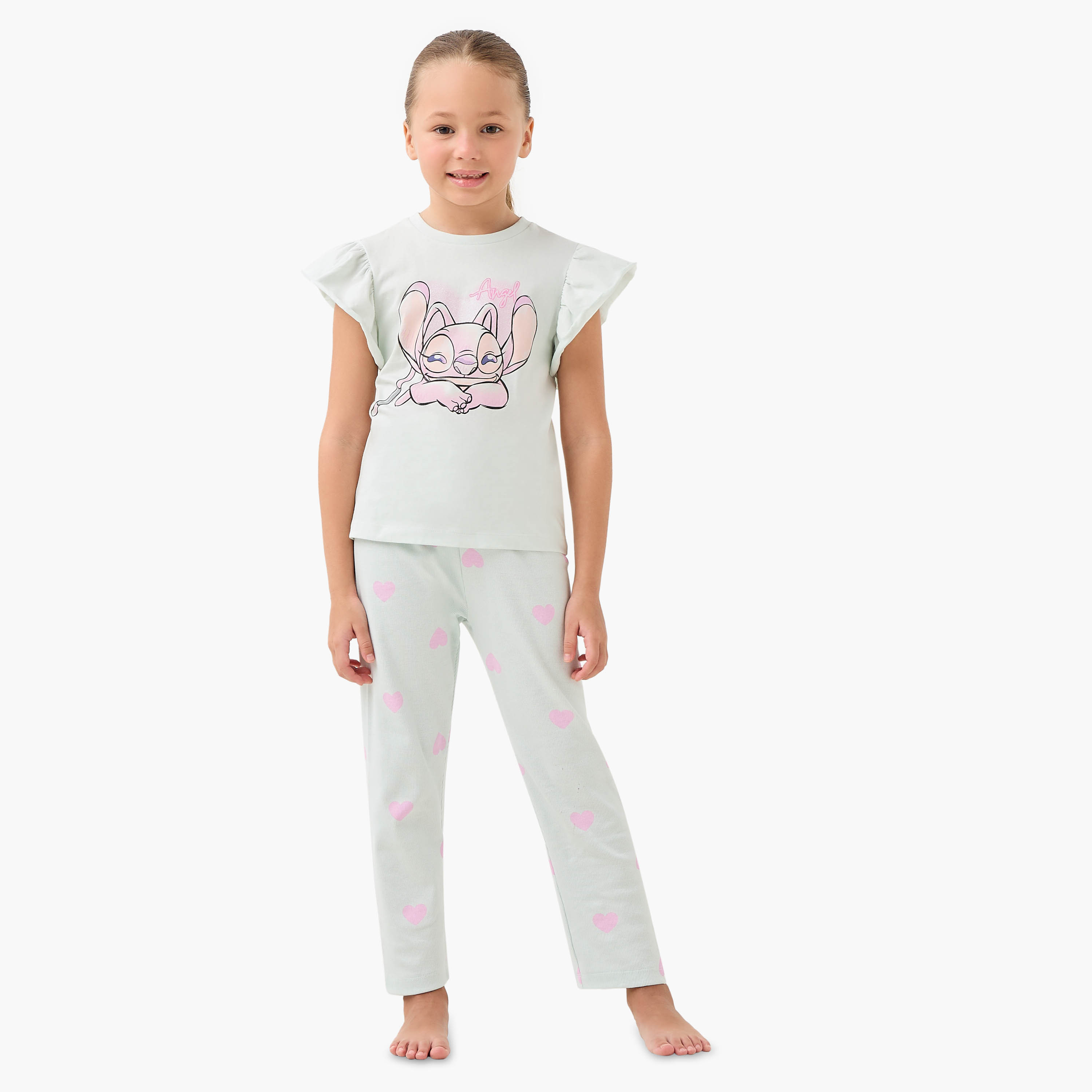 Disney Stitch Print T-shirt and Pyjama Set-baby-girls-clothing-nightwear-pyjamasets-image-1