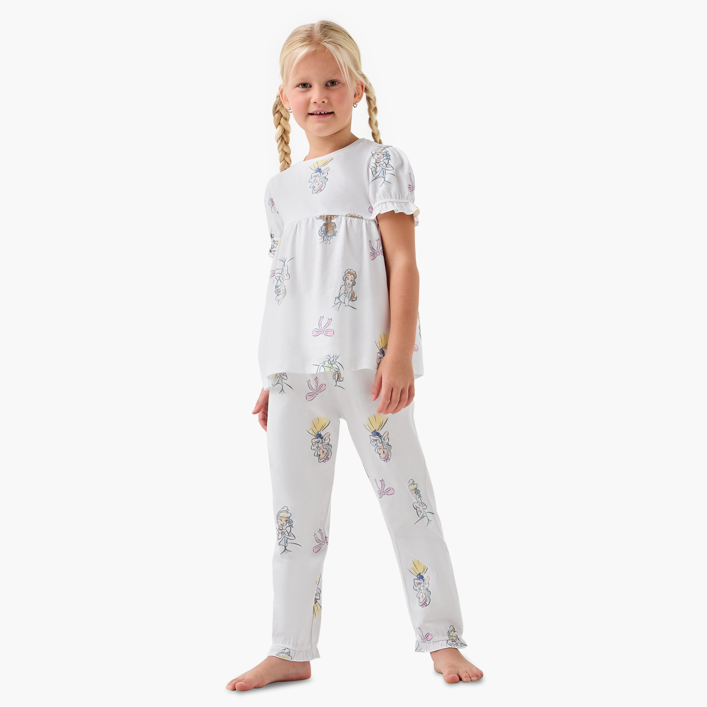 طقم بيجاما بطبعات للبنات من ديزني - قطن - أكمام قصيرة - ياقة ضيقة-baby-girls-clothing-nightwear-pyjamasets-image-6