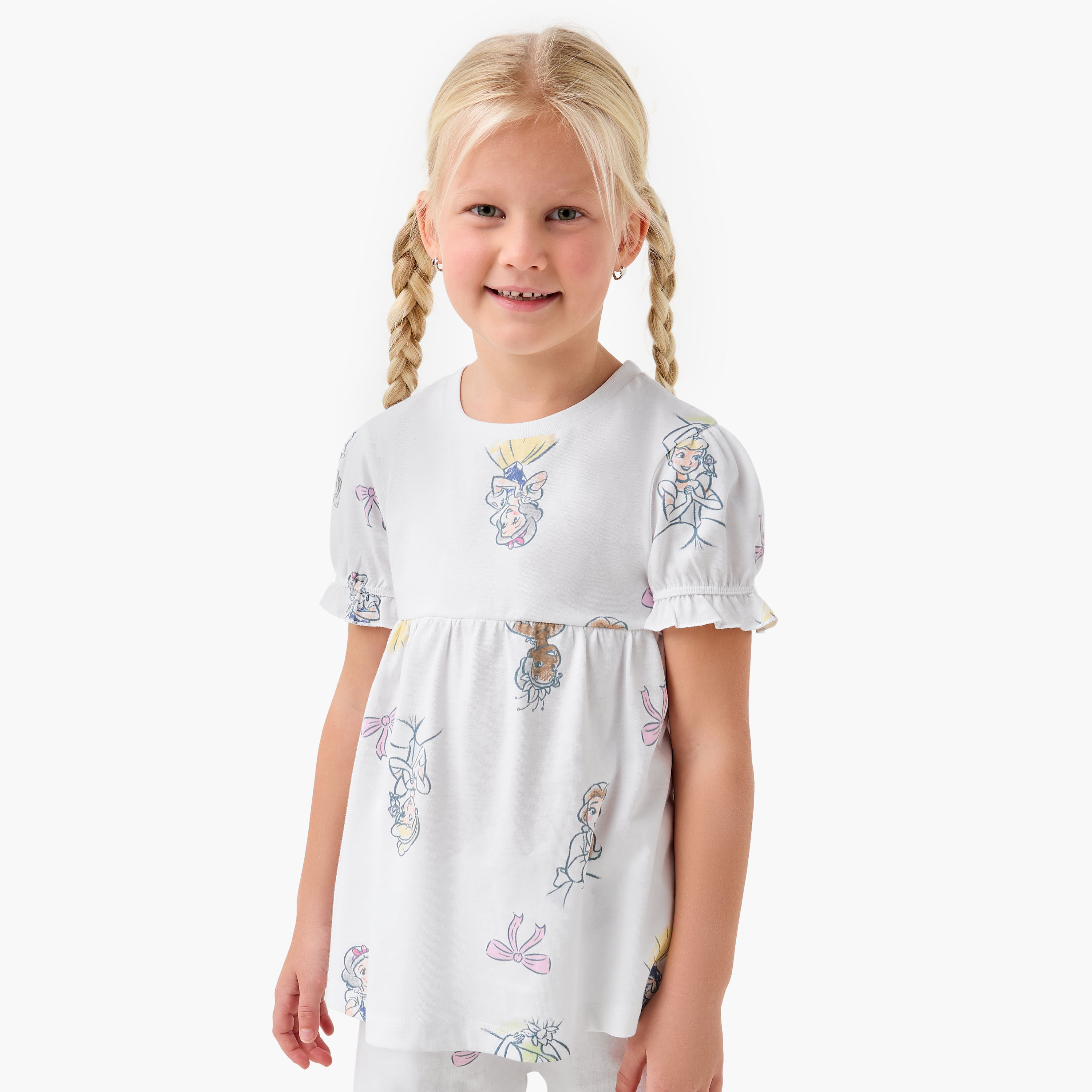 طقم بيجاما بطبعات للبنات من ديزني - قطن - أكمام قصيرة - ياقة ضيقة-baby-girls-clothing-nightwear-pyjamasets-image-5