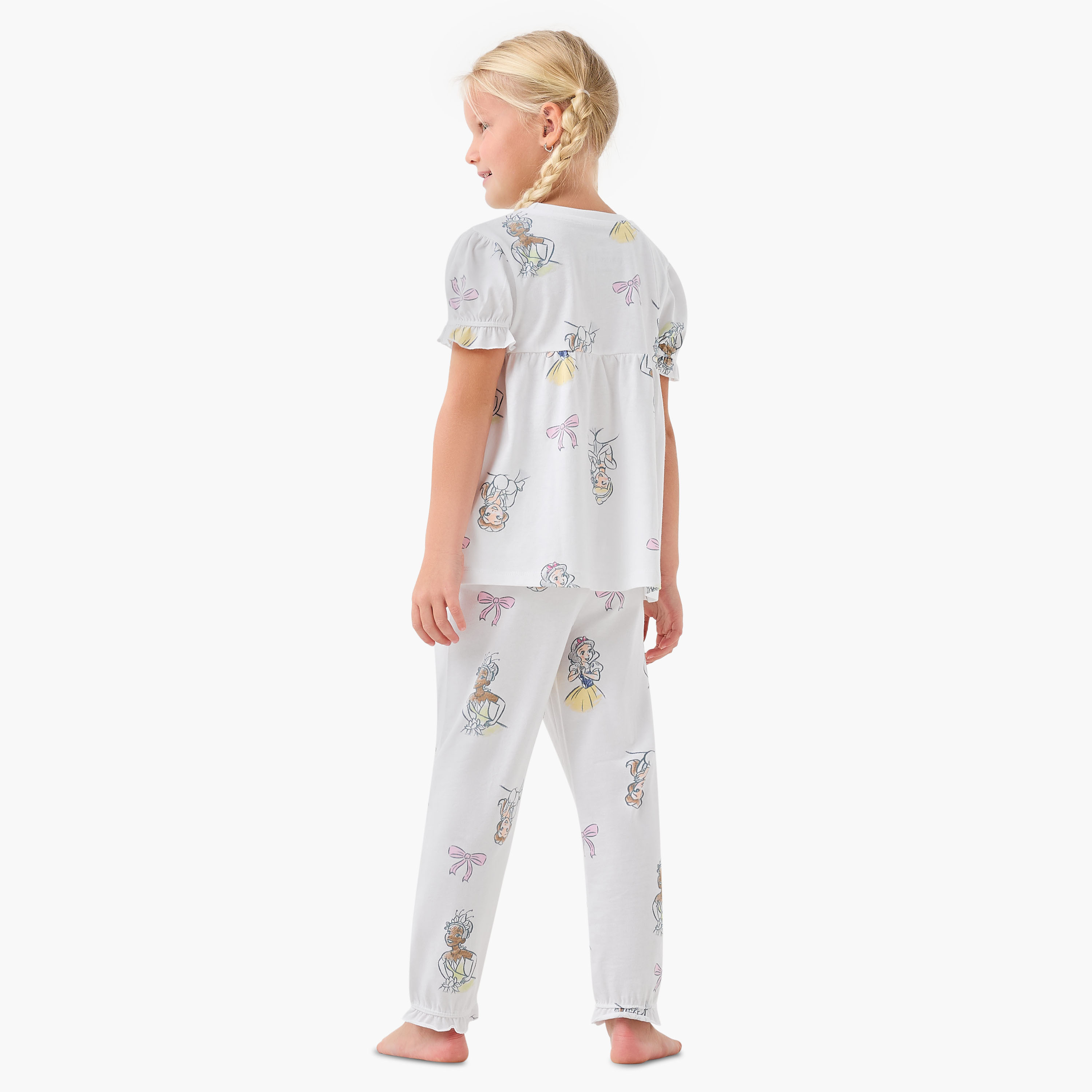 طقم بيجاما بطبعات للبنات من ديزني - قطن - أكمام قصيرة - ياقة ضيقة-baby-girls-clothing-nightwear-pyjamasets-image-3