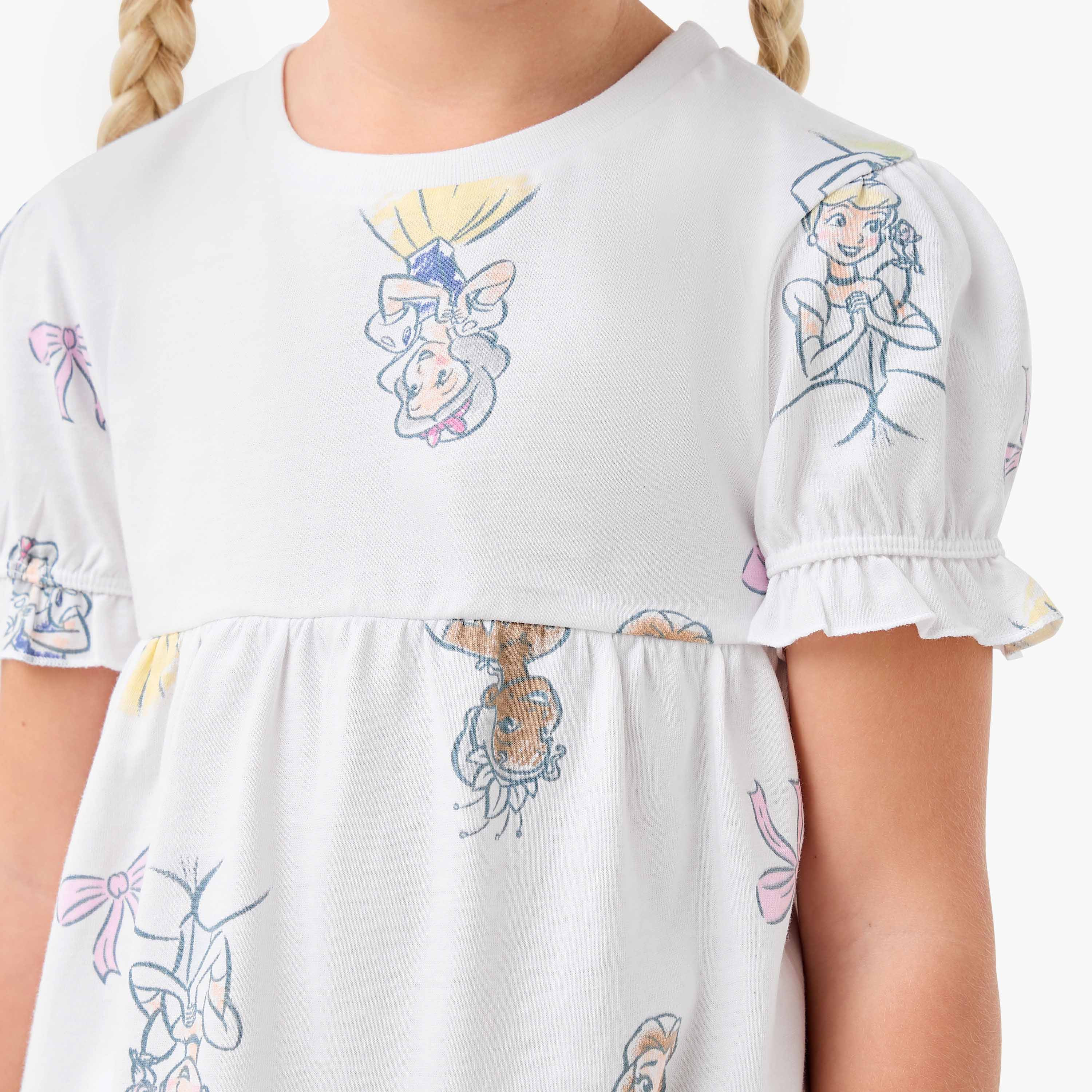 طقم بيجاما بطبعات للبنات من ديزني - قطن - أكمام قصيرة - ياقة ضيقة-baby-girls-clothing-nightwear-pyjamasets-image-2