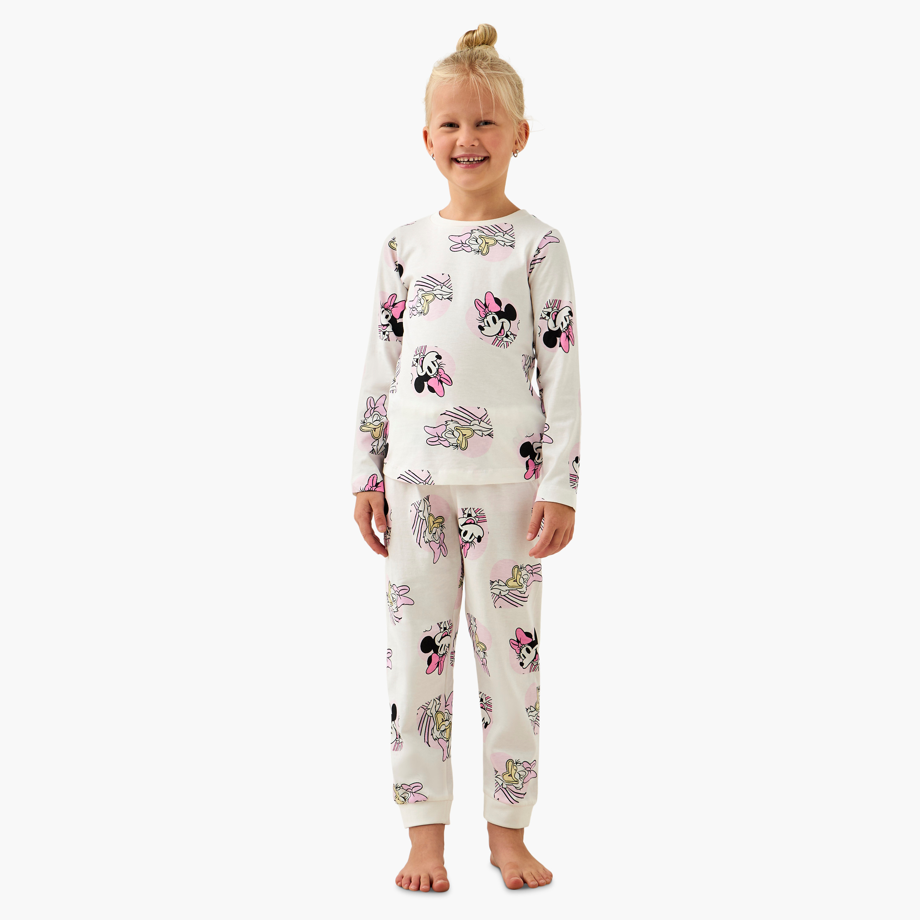 Pack of 2 Disney Cotton Crew Neck Long Sleeves Pyjama Set with Minnie Mouse Print-girls-clothing-nightwear-image-2
