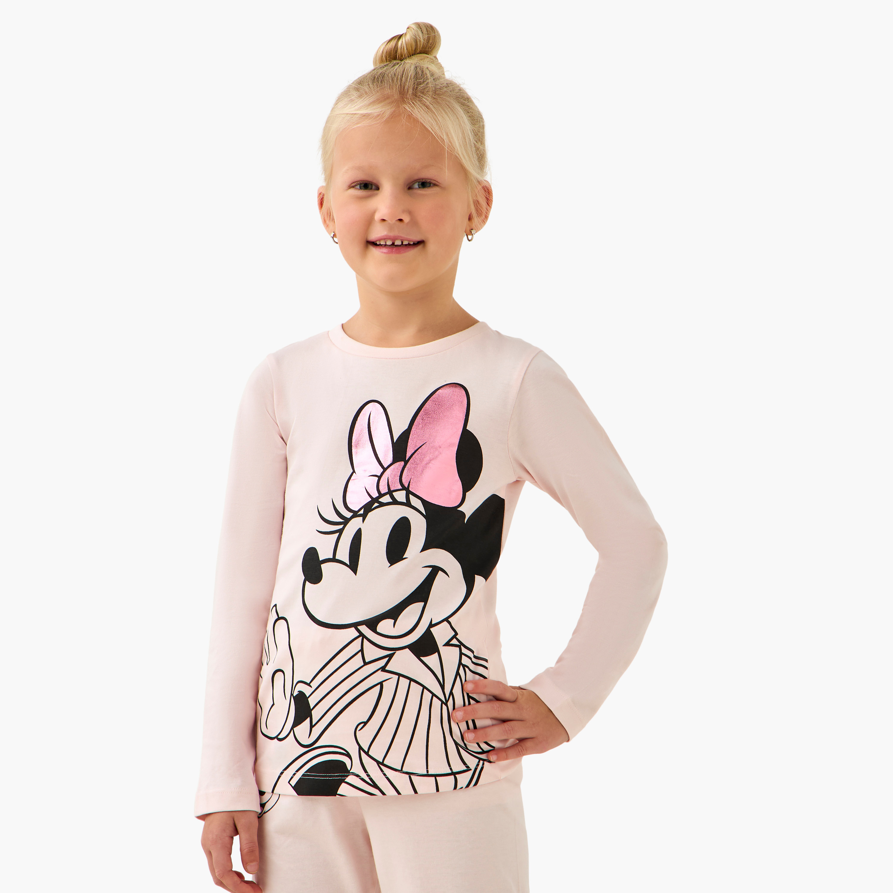 Pack of 2 Disney Cotton Crew Neck Long Sleeves Pyjama Set with Minnie Mouse Print-girls-clothing-nightwear-image-3