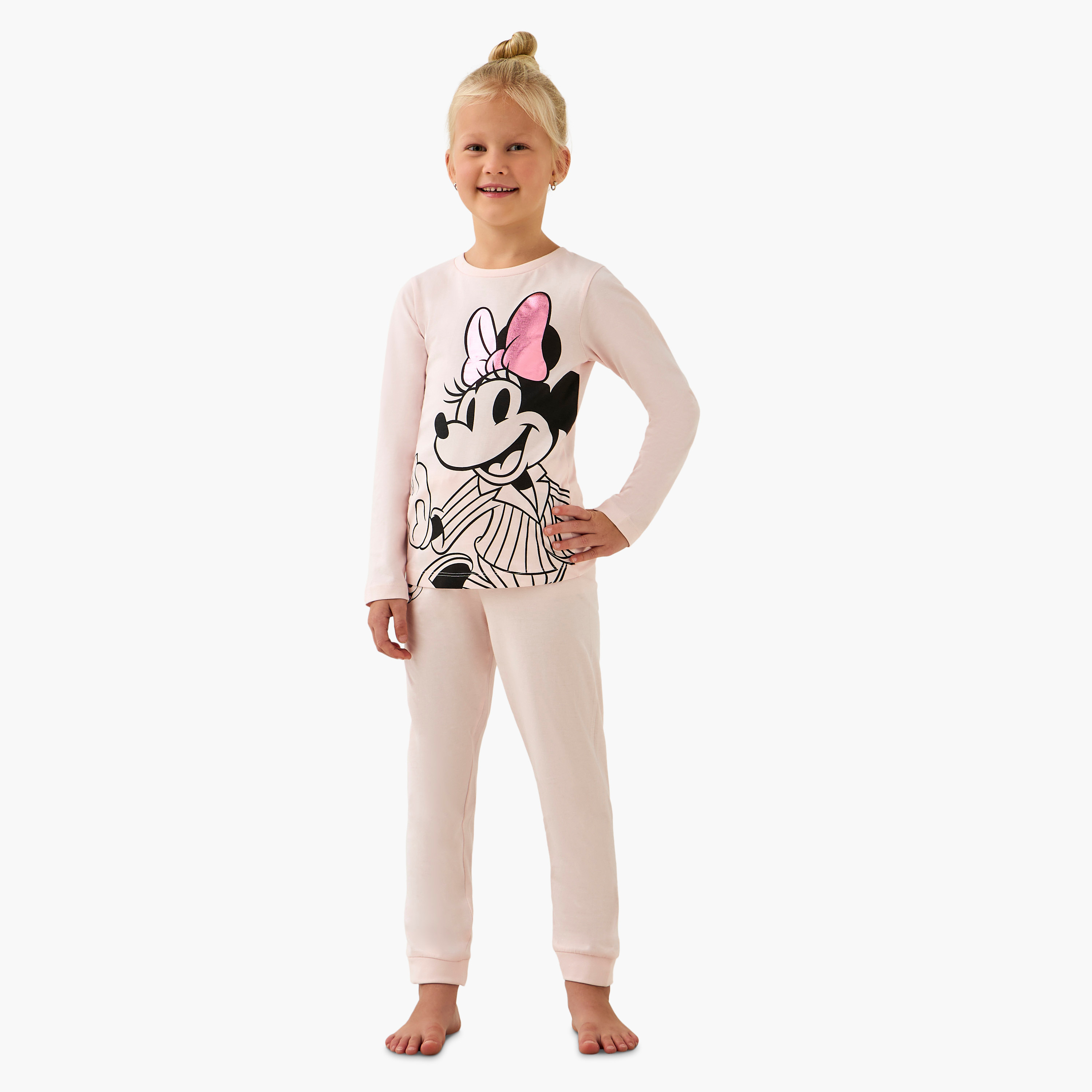 Pack of 2 Disney Cotton Crew Neck Long Sleeves Pyjama Set with Minnie Mouse Print-girls-clothing-nightwear-image-8